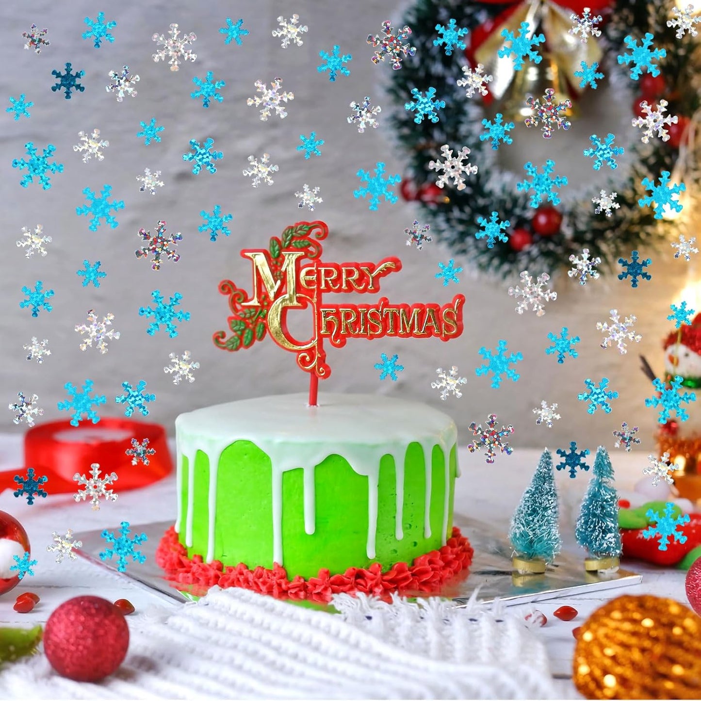 MARFOREVER Winter Snowflake Confetti Decorations, White Blue Glitter Confetti Snow Scatter Sequins for Winter Wonderland Frozen Holiday Baby Shower Party Table Decor Supplies