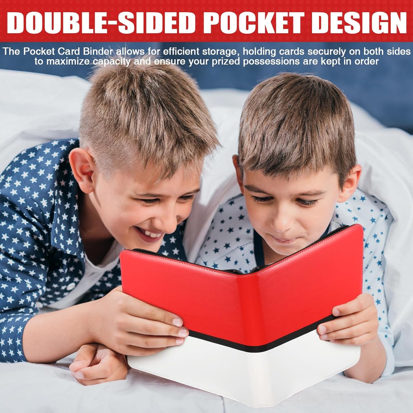 Pinkunn 2 Pack 9 Pocket Card Binder, 900 Double Sided Pocket PU Collection Binder White Red Zip Trading Card Collector Album Cards Folder Compatible with MTG, TCG, Sports Cards Game Birthday Gifts