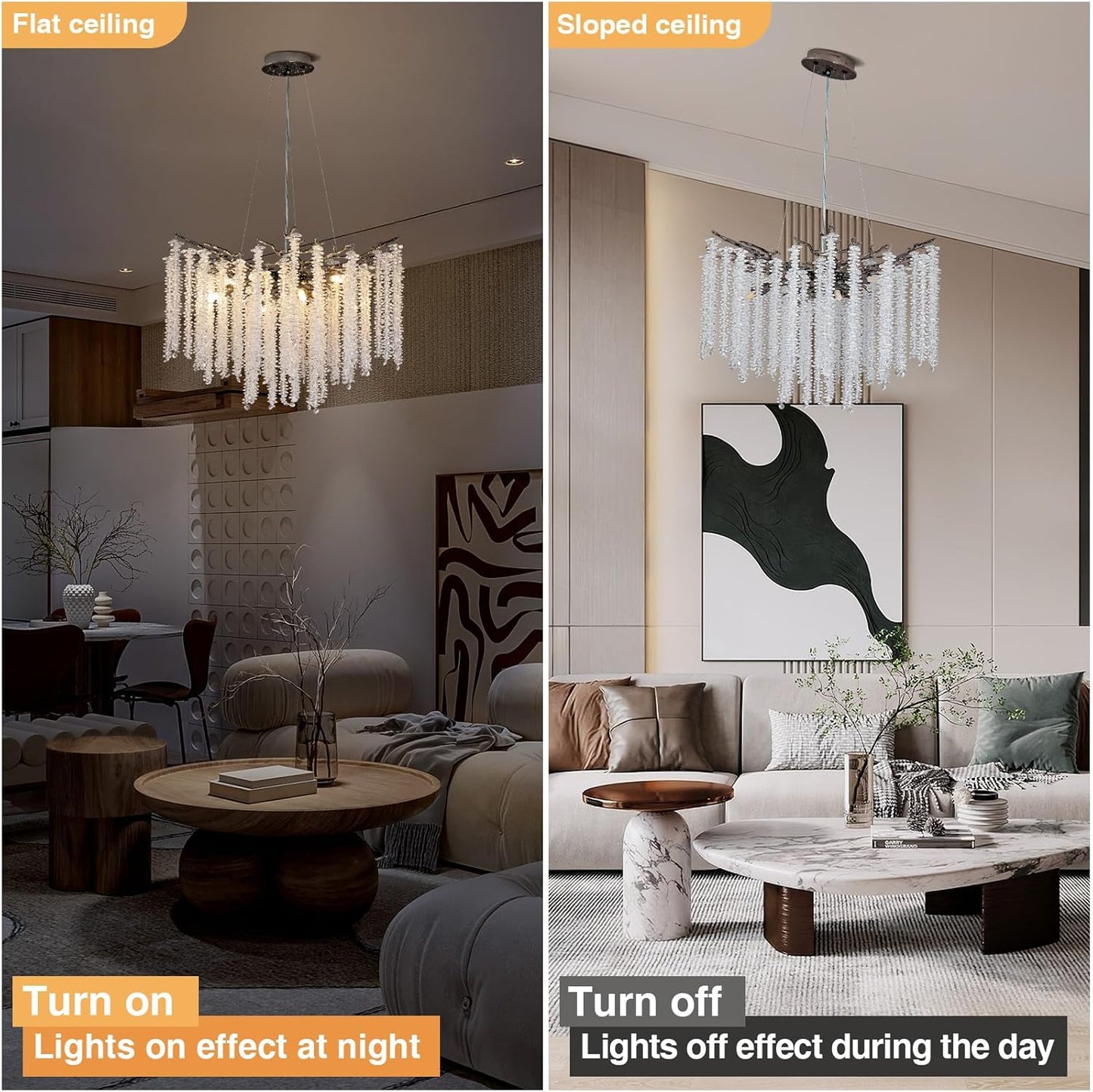 YUYI Modern Crystal Chandeliers for Dining Room,Black Tree Branches Chandelier Lighting,Round Luxury High Ceiling Chandelier Light Fixture Hanging Pendant Light Fixtures