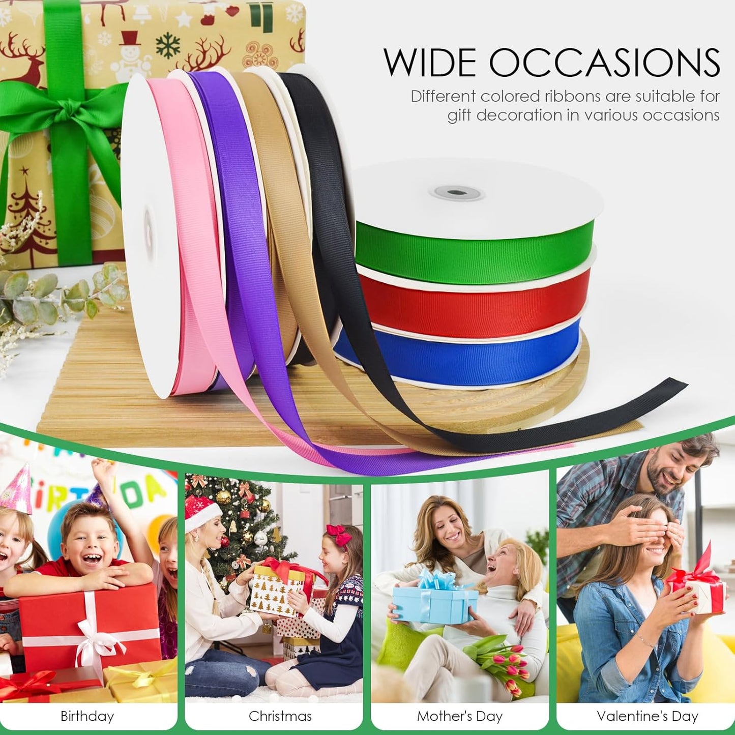 100 Yards 1.5 inch Grosgrain Ribbon, Solid Color Fabric Ribbon Perfect for Gift Wrapping, Wedding, Handmade Bows, Floral Bouquets and Party Decoration(Green)