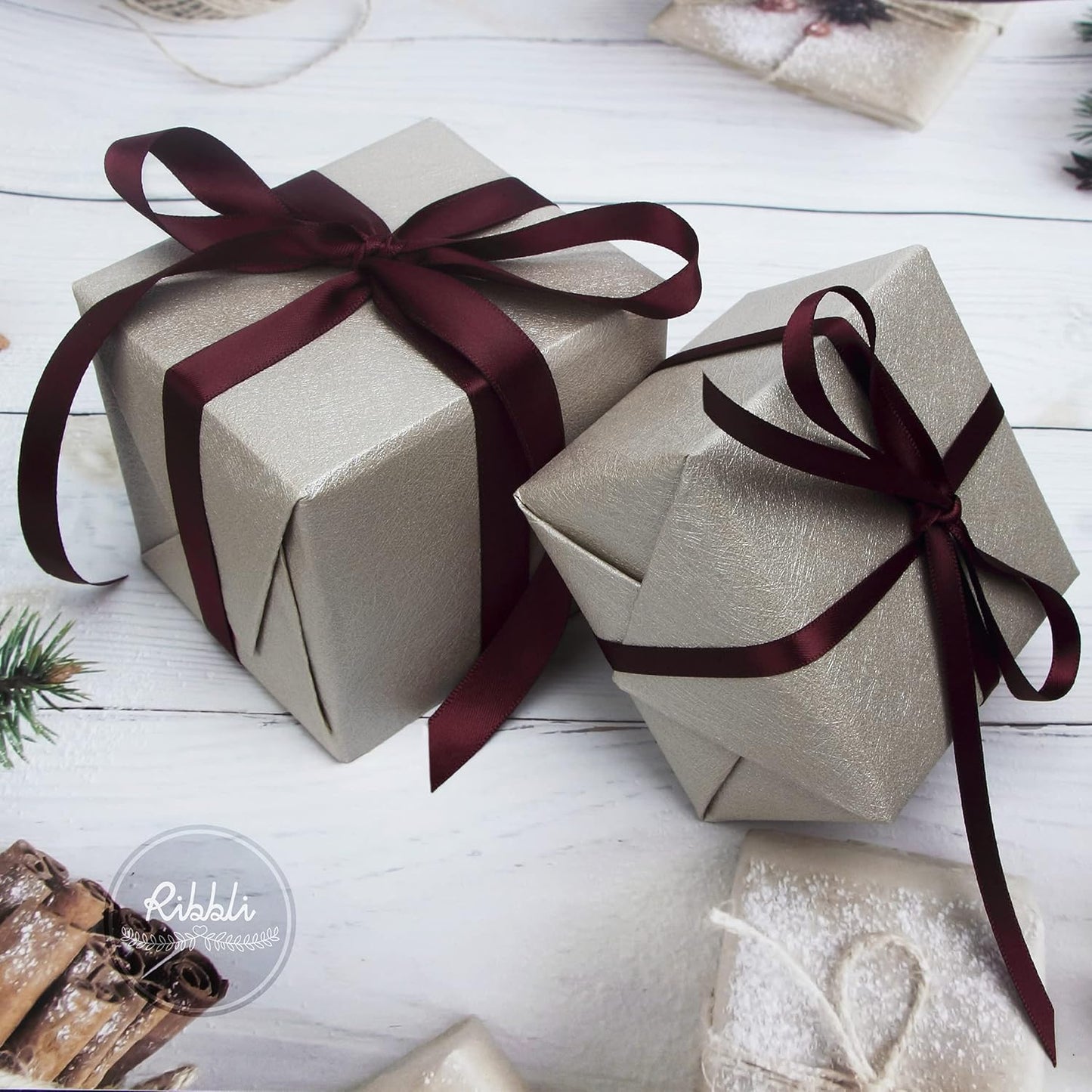 Ribbli Double Faced Burgundy Satin Ribbon,1/4” x Continuous 25 Yards,Use for Bows Bouquet,Gift Wrapping,Floral Arrangement