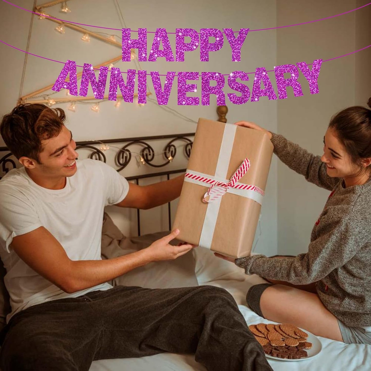 BEISHIDA 116 PCS A-Z Glitter Purple DIY Letter Banner Kit Make Your Own Banner,Including 111 Letters and Numbers 3 Rope and 2 Threading Device,Customized for Birthday Graduation Wedding Party Decor