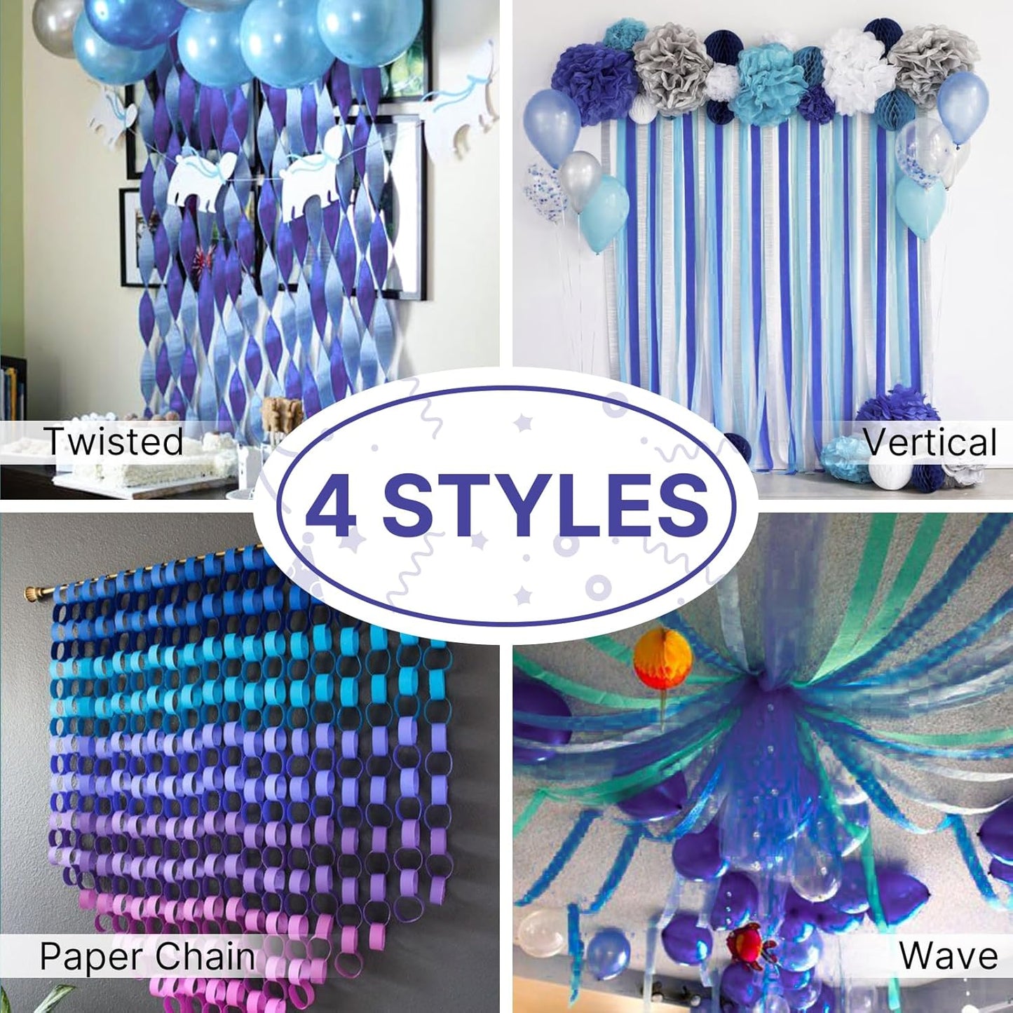 PartyWoo Crepe Paper Streamers 4 Rolls 328ft, Pack of Crepe Paper Navy Streamers Party Decorations, Crepe Paper for Birthday Decorations, Party Decorations, Wedding Decorations (1.8 in x 82 Ft/Roll)