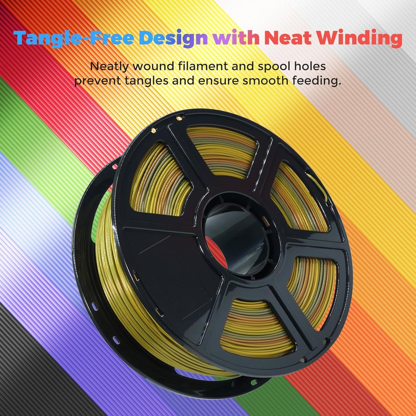 FLASHFORGE Silk PLA Filament 1.75mm Metal Rainbow, 3D Printer Filament 1kg (2.2lbs) Spool, Smooth and Silky Texture 3D Printing Filament, Dimensional Accuracy +/- 0.02mm