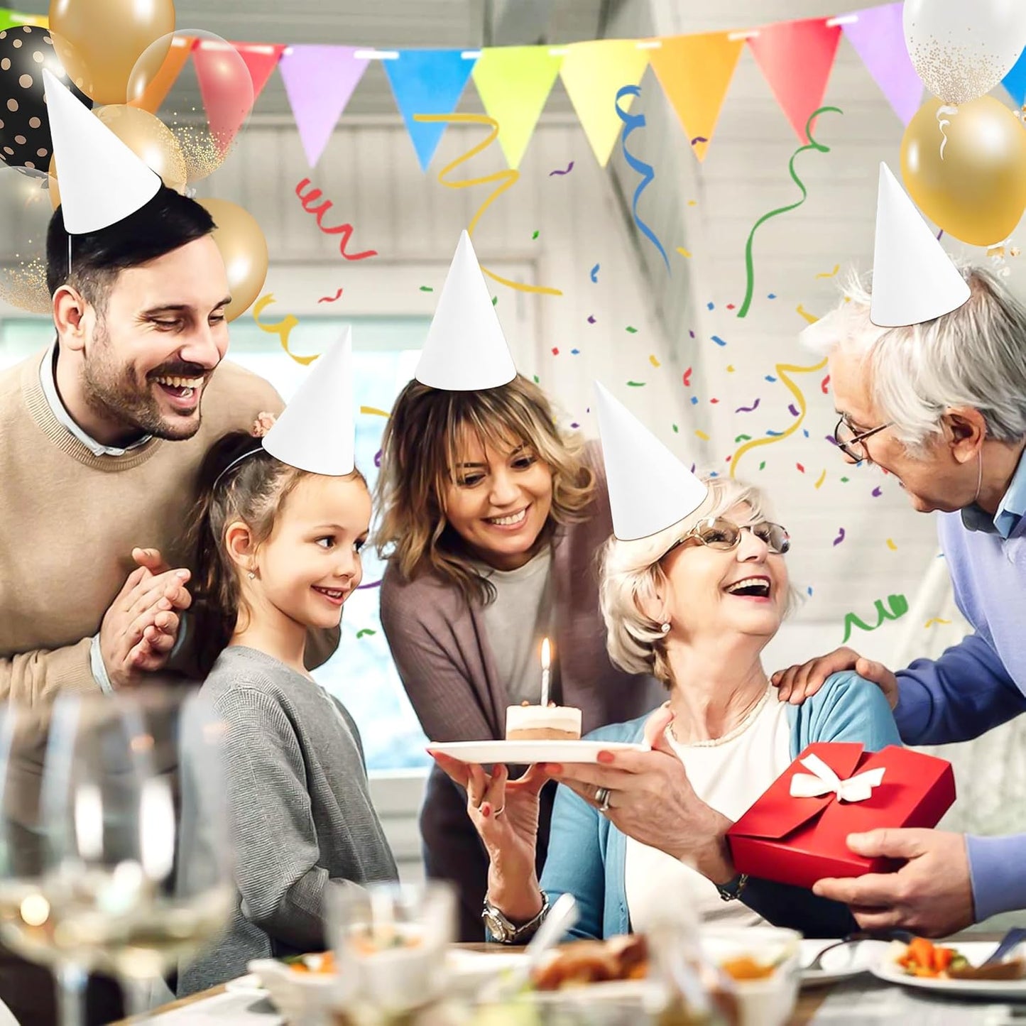 CANREVEL Party Hats for Kids and Adults, Birthday Party Headwear Supplies, Cone Hats Bulk for Girls Boy Women Men