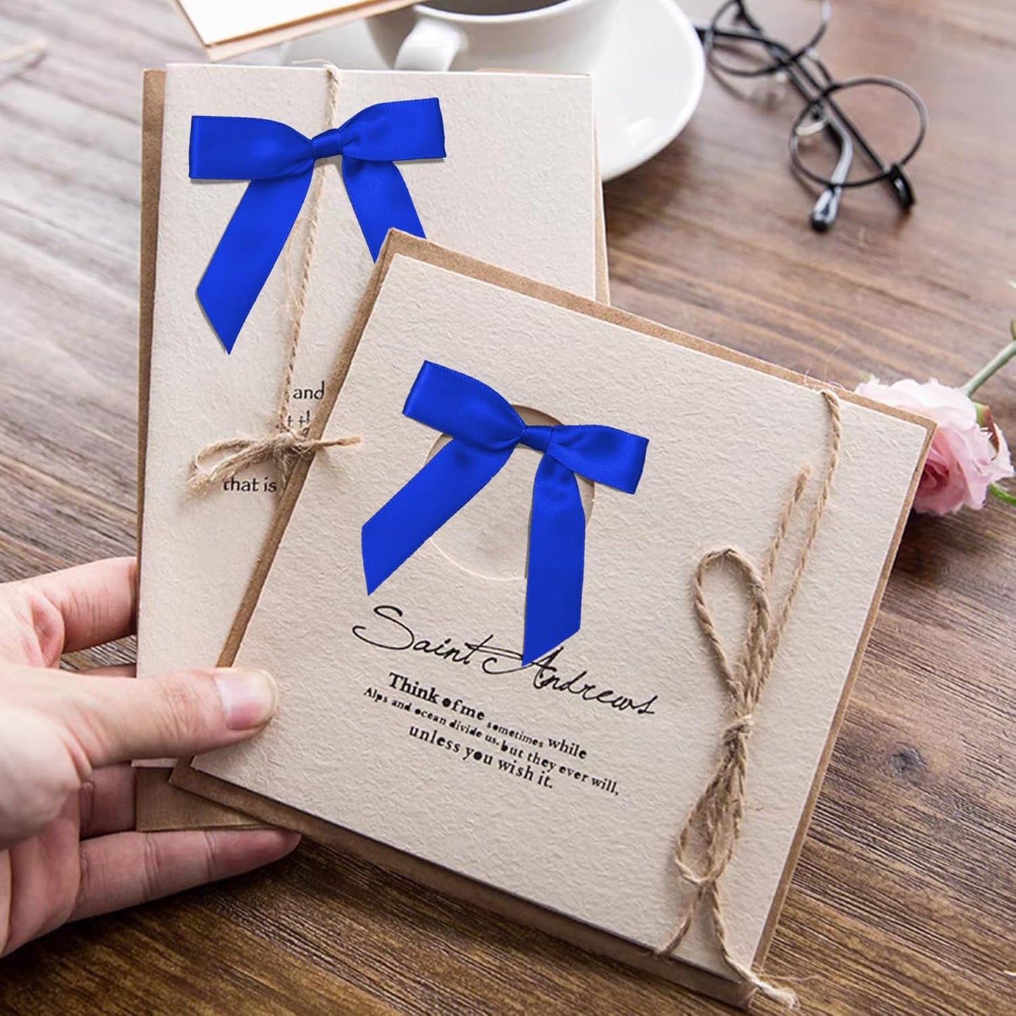 50Pcs Royal Blue Twist Tie Bows for Gift Wrapping 2.5" Satin Ribbon Bow for Treat Bags Balloons Birthday Party Favors Wedding Decorations