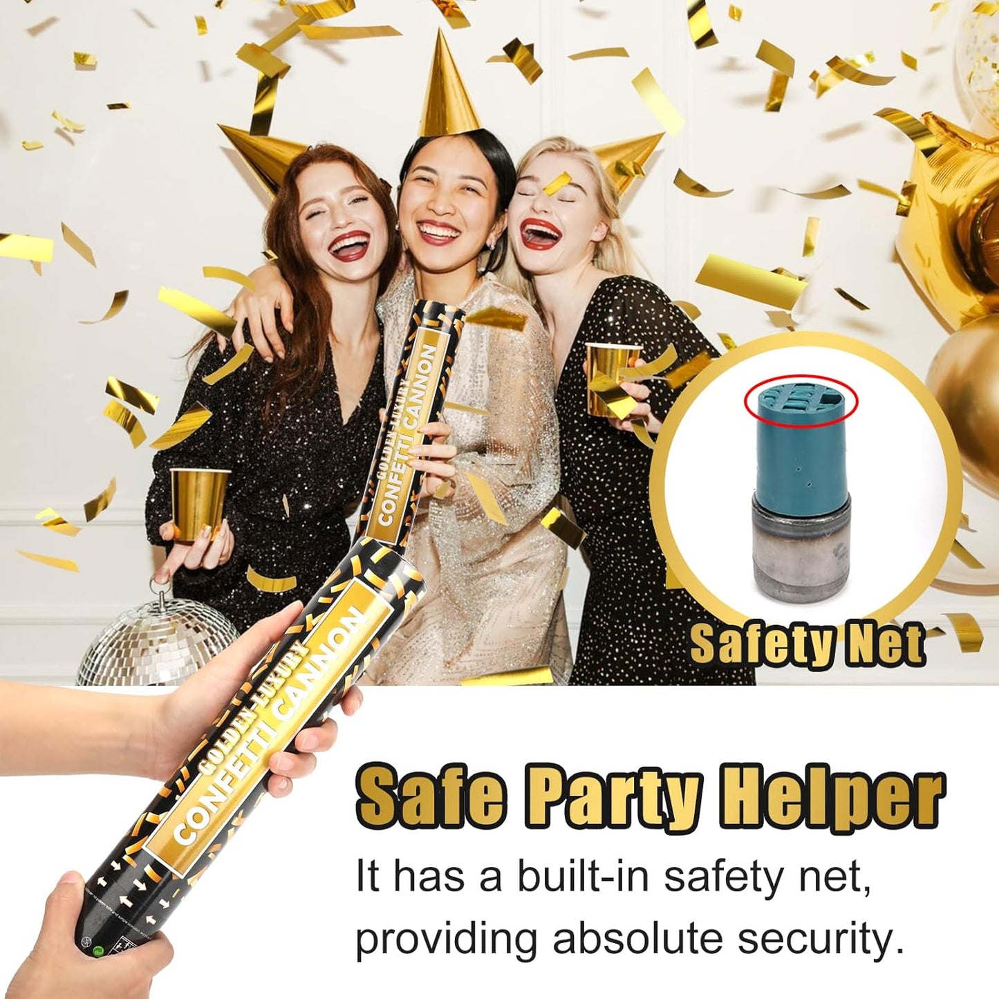 Confetti Cannon, 5 Packs Gold Confetti Poppers, 12 inch Party Poppers Confetti Shooters for Birthday, Wedding, Graduation, Anniversary, Parties, Christmas, New Year's Eve and Any Celebration