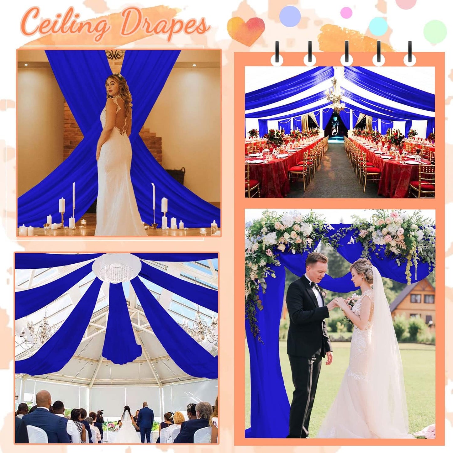 FUHSY Wedding Ceiling Drapes Blue Ceiling Drapes for Weddings 5FTx30FT 2 Panels Sheer Fabric for Draping Chiffon Drape Curtains Arch Draping Fabric for Wedding Drapery for Party Stage Swag Decorations