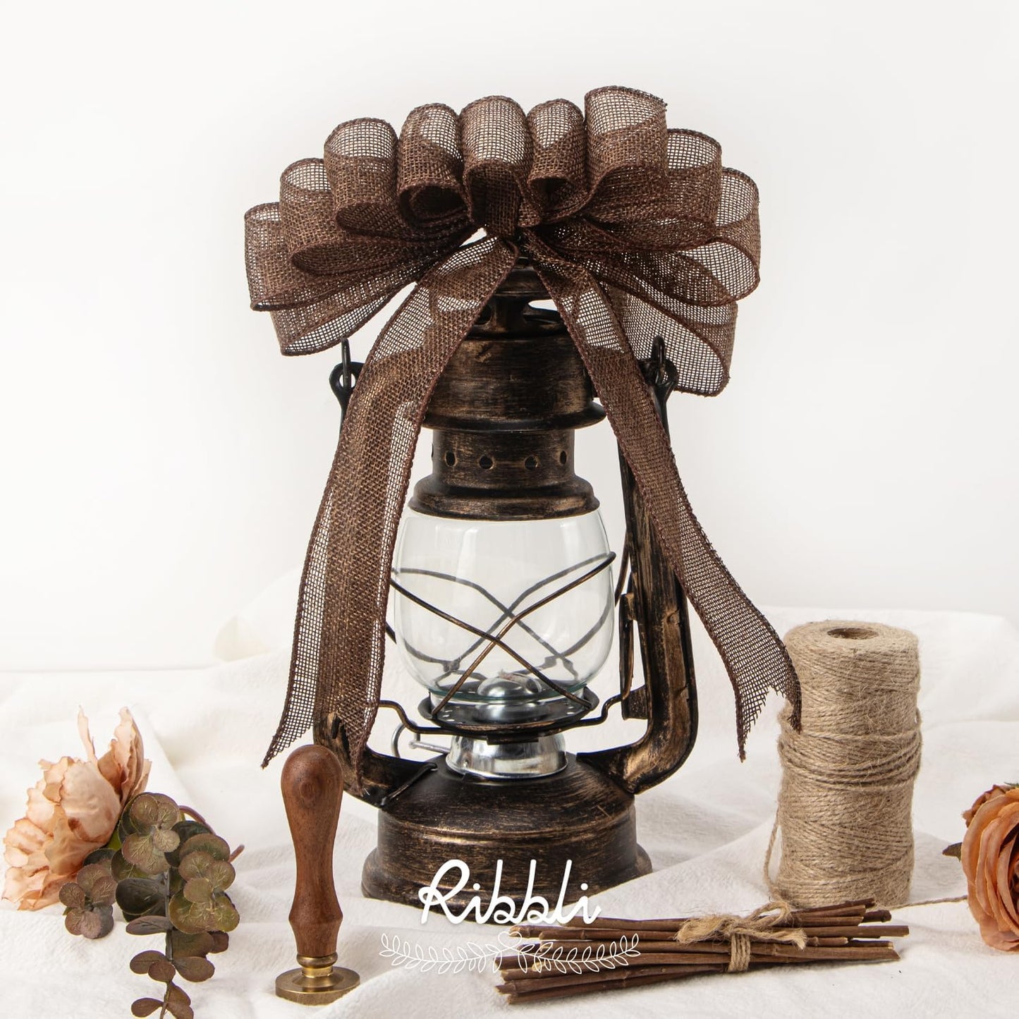 Ribbli Brown Burlap Wired Ribbon,1-1/2 Inch x 10 Yard, Wired Edge Ribbon for Big Bow,Wreath,Tree Decoration,Outdoor Decoration