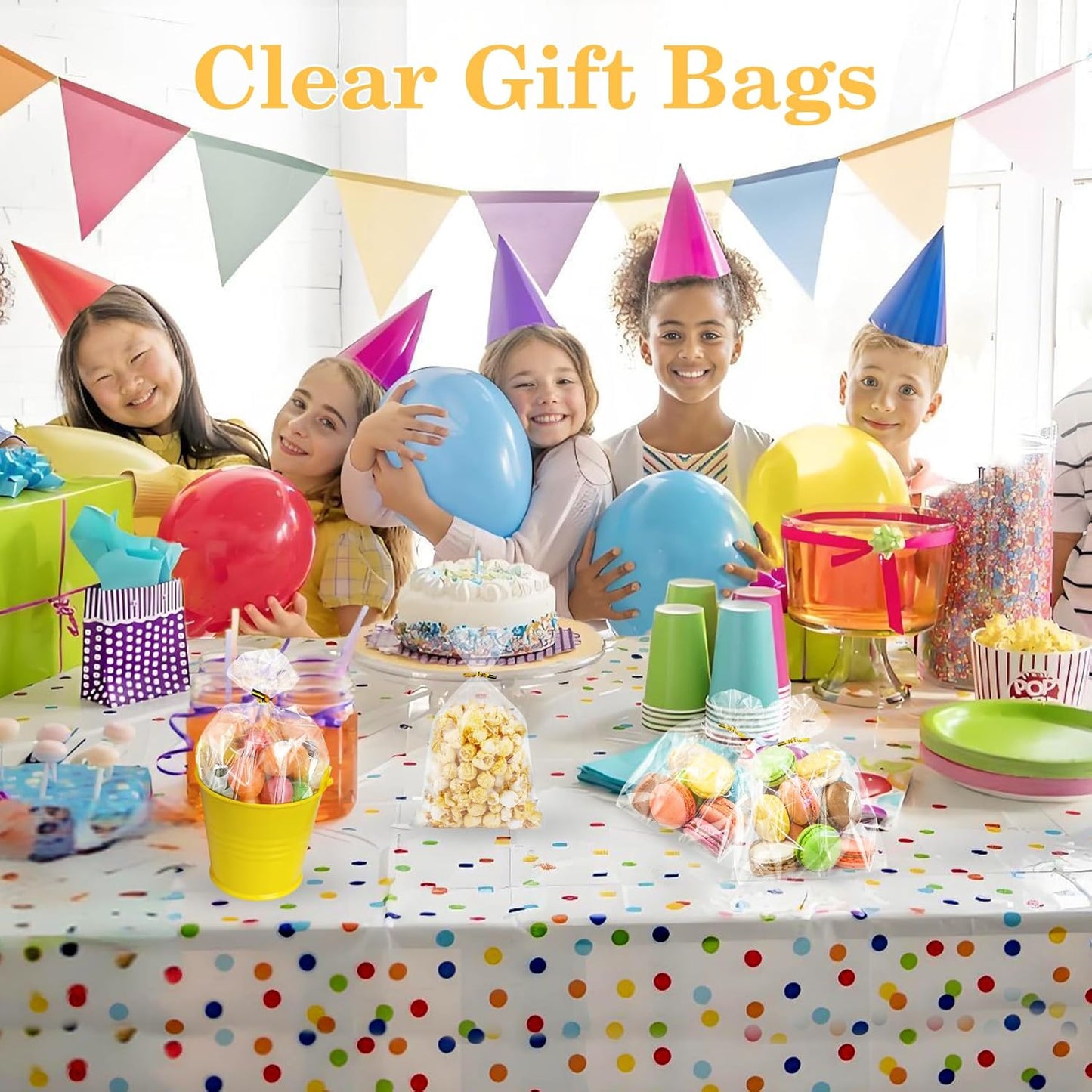 100 PCS Cellophane Treat Bags, Cidenbio 6x10 In Clear Cellophane Gift Bags with Twist Ties Plastic Goodie Bag for Party Favor Cookie Candy Popcorn Bakery Chocolate Gift Wrapping
