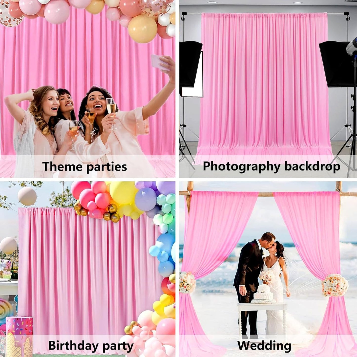 10 x 7 Feet Pink Backdrop Curtain for Partie, Background Curtains for Photoshoot, Birthday, Wedding, Halloween, Thanksgiving, Christmas, New Year Party Decorations 5Ft x 7Ft, 2 Panels