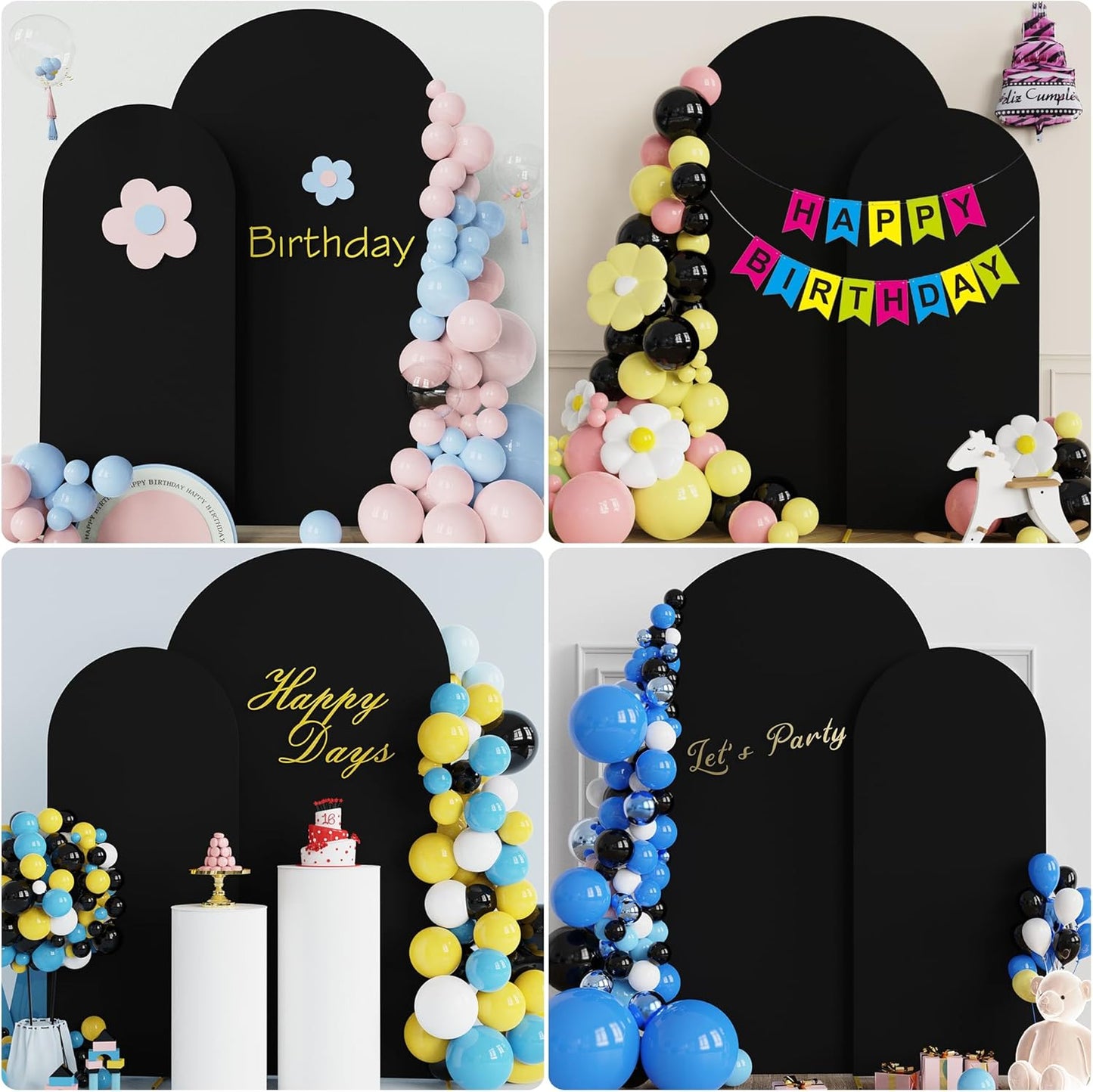 Fomcet Set of 2 Wedding Arch Cover 6FT, 7.2FT Black 2-Sided Round Top Spandex Arch Backdrop Cover Fitted Fabric for Birthday Party Baby Shower Wedding Arch Stand Decoration