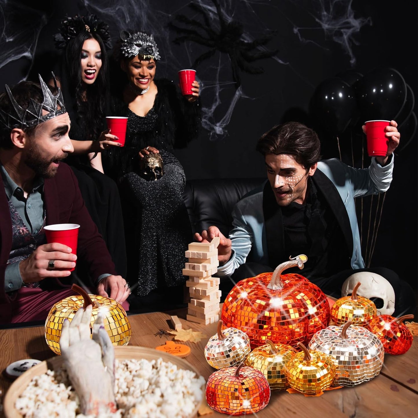 Lenwen 12 Pcs Artificial Disco Pumpkin Glitter Mirror Pumpkin for Decorating Fall Farmhouse Hanging Ornament Harvest Decor for Halloween Thanksgiving Table Centerpiece(Orange, Gold, Sliver)