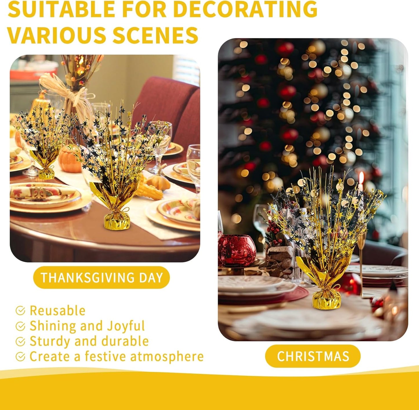 6 Pack Star Table Centerpieces for Party, Birthday Table Decorations for Kids Adults, Party Centerpieces for Tables for Wedding Baby Shower Graduation Holiday Event (Black Gold)