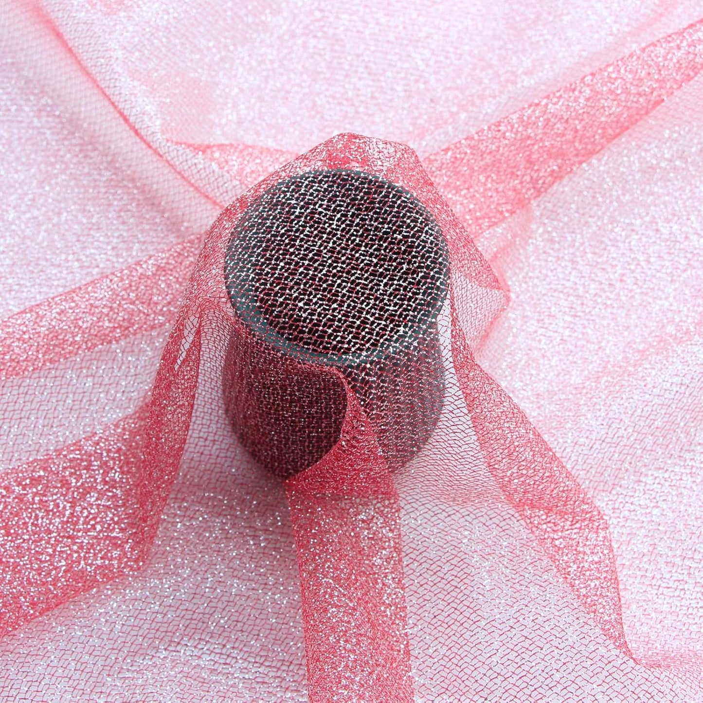 Glitter Tulle Fabric 56 Inch by 5.5 Yards Fabric Tulle Bolt for Wedding Christmas Decorations DIY White Tutu Baby Shower Table Skirt Ceiling Decor Birthday Party Craft Supplies-Red