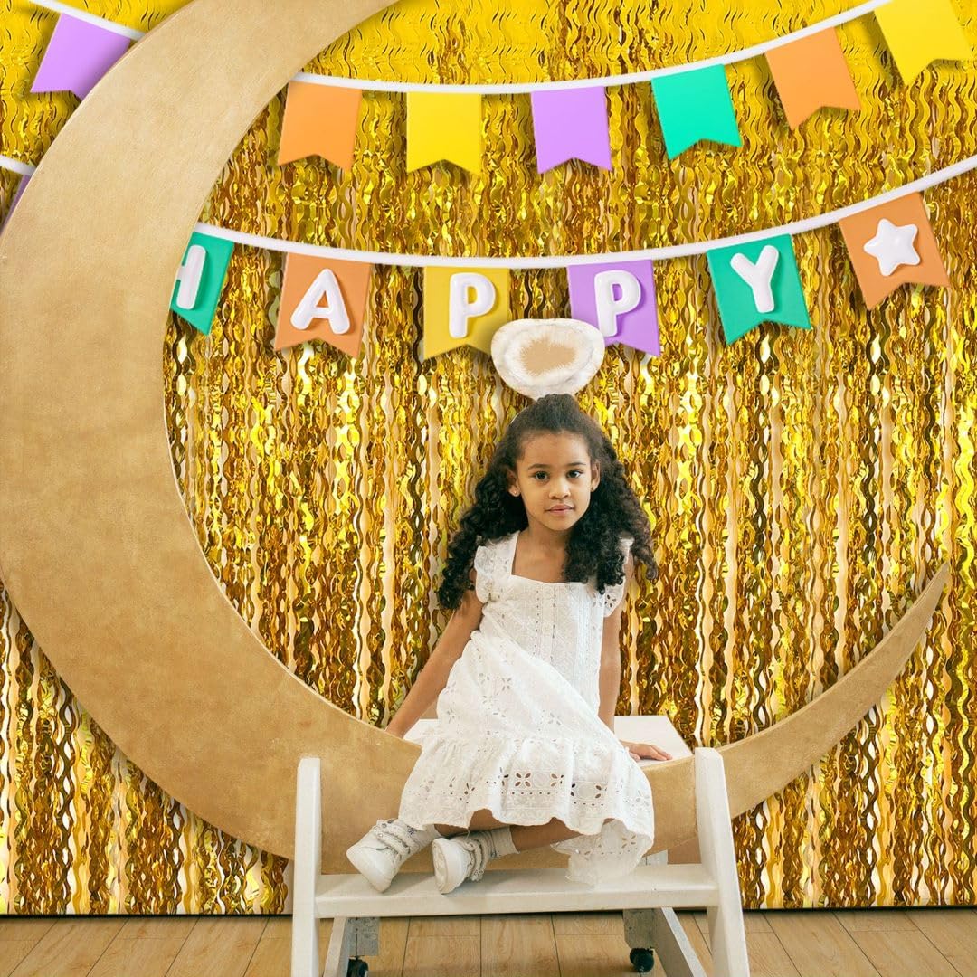 Gold Backdrop Birthday Decorations Foil Curtain Backdrop Gold Streamers Dance Party Decorations Photo Booth Props for Bachelorette Decorations Christmas Halloween New Years Eve Party Supplies