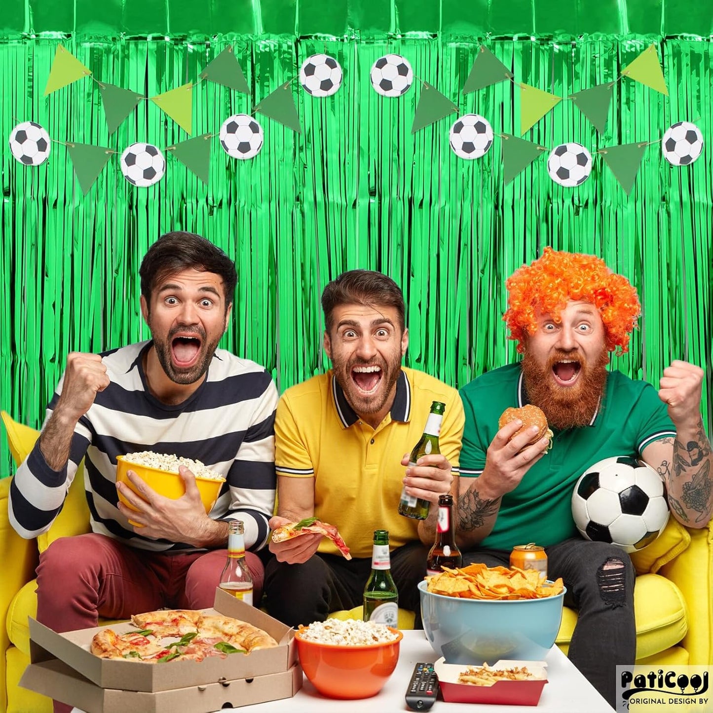 Green Streamers - Thicken 2 Pack 3.2 x 8.2 FT - Tinsel Foil Fringe Curtains Party Backdrop for Birthday, Dinosaur, Jungle, Football, Golf Party Decorations