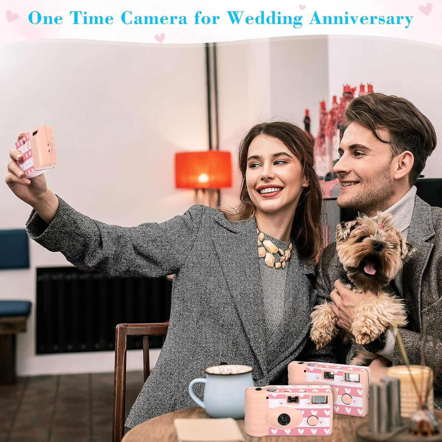 3 Pack Disposable Camera for Wedding Simple Use Color Film Camera with Flash Disposable Cameras One Time Camera for Gathering Wedding Travel Party Supply (Pink)