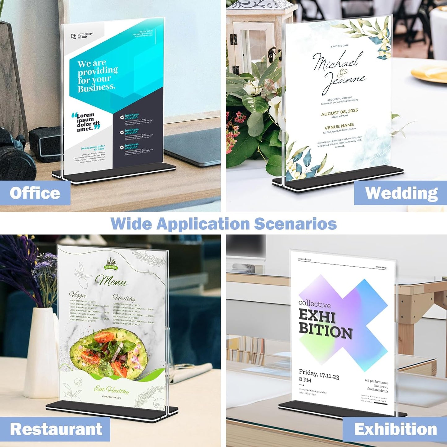 Acrylic Sign Holder 8.5 x 11, 24 Pack Clear Double-Sided Acrylic Display Stand for Vertical Tabletop Use, Perfect for Menus, Flyers, and Paper in Restaurants, Hotels, Office