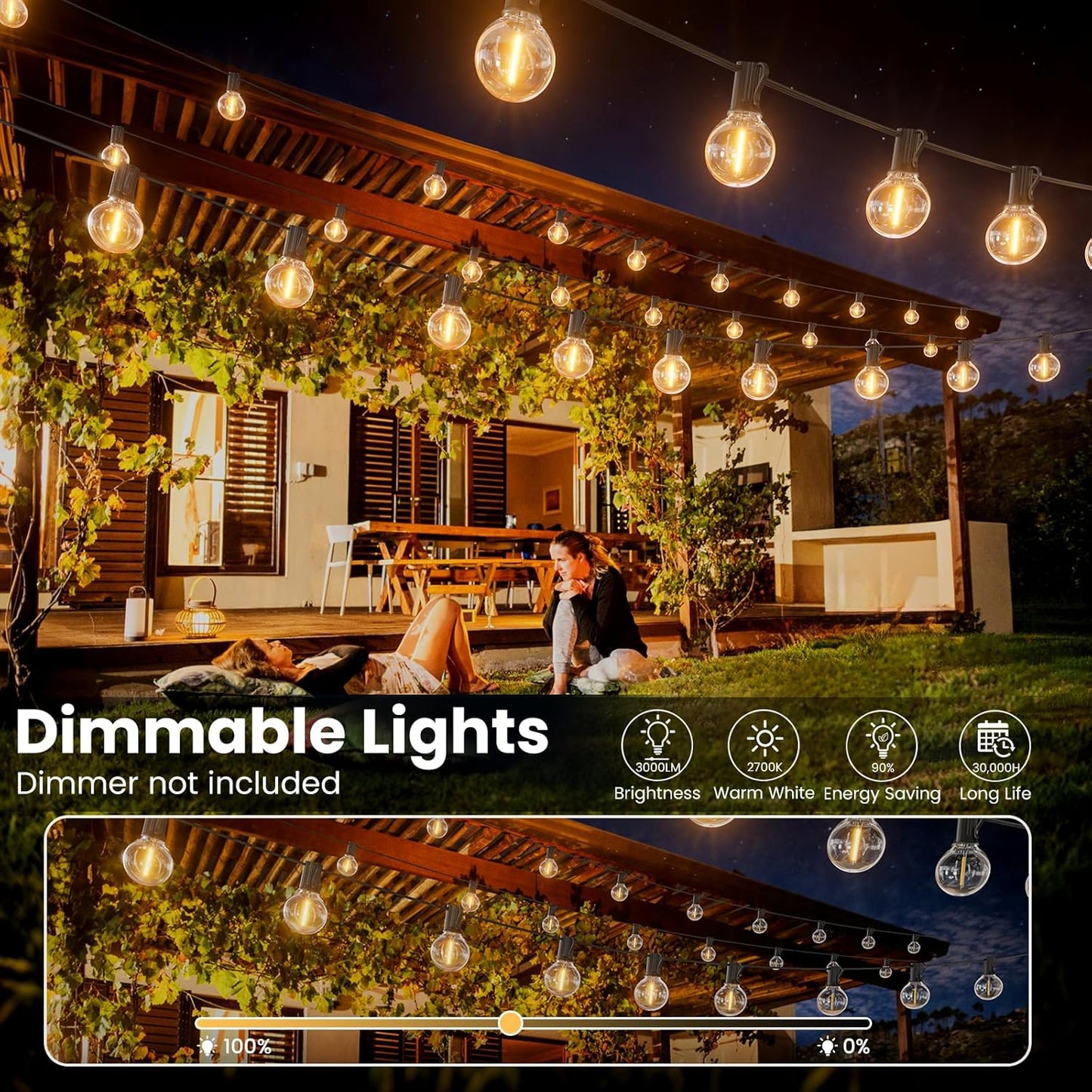 RTTY Outdoor String Lights 120ft, G40 Led Patio Globe Lights with 62pcs Bulbs,Shatterproof Waterproof Connectable Hanging for Porch Cafe Bistro Backyard Gazebo Balcony Deck Party
