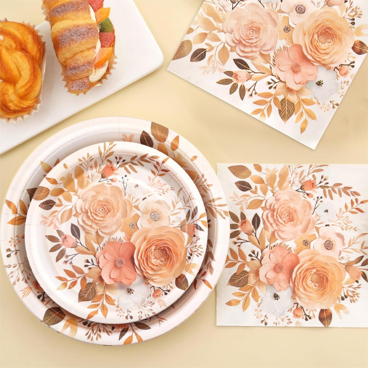 Boho Fall Plates and Napkins Sets, Floral Paper Plates Supplies Serves 50 for Boho Birthday Party Decorations,150PCS