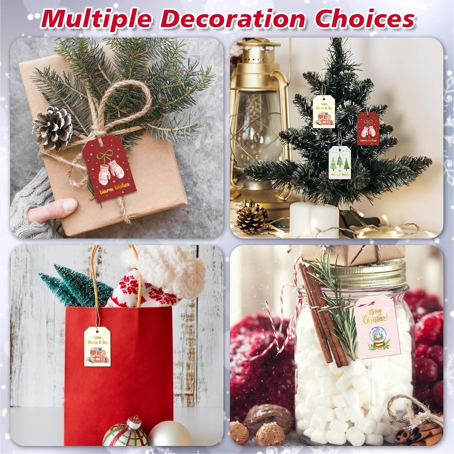 48 Pcs Christmas Gift Tags, Watercolor Christmas Hanging Tags Label Gold Foil with Hemp Rope Xmas Present Tag for DIY Xmas Holiday Present Wrapping Decorations, 6 Styles