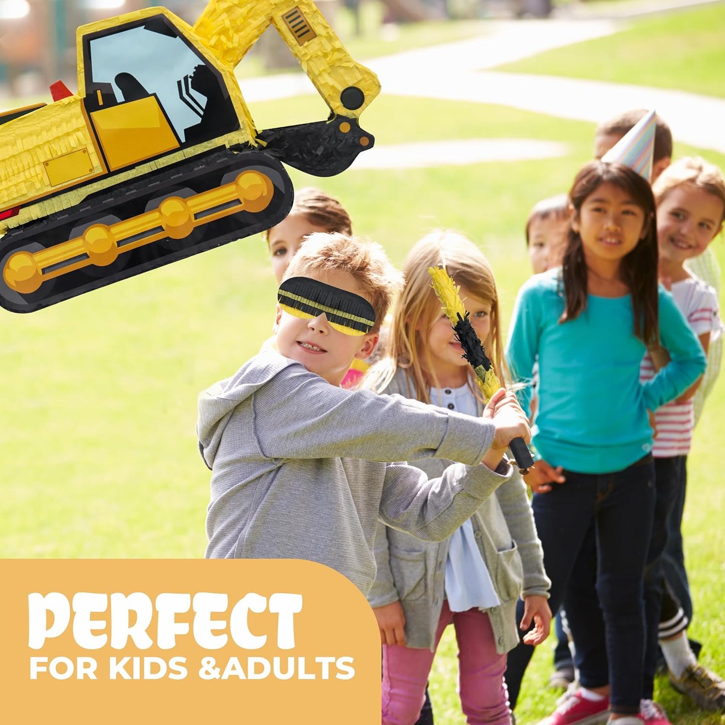 Excavator Pinatas Bundle with a Blindfold and Bat (16.5x11x4.7 inch), Pinata for Construction Theme Birthday Parties, Boys Birthday Party Supplies, Decoration