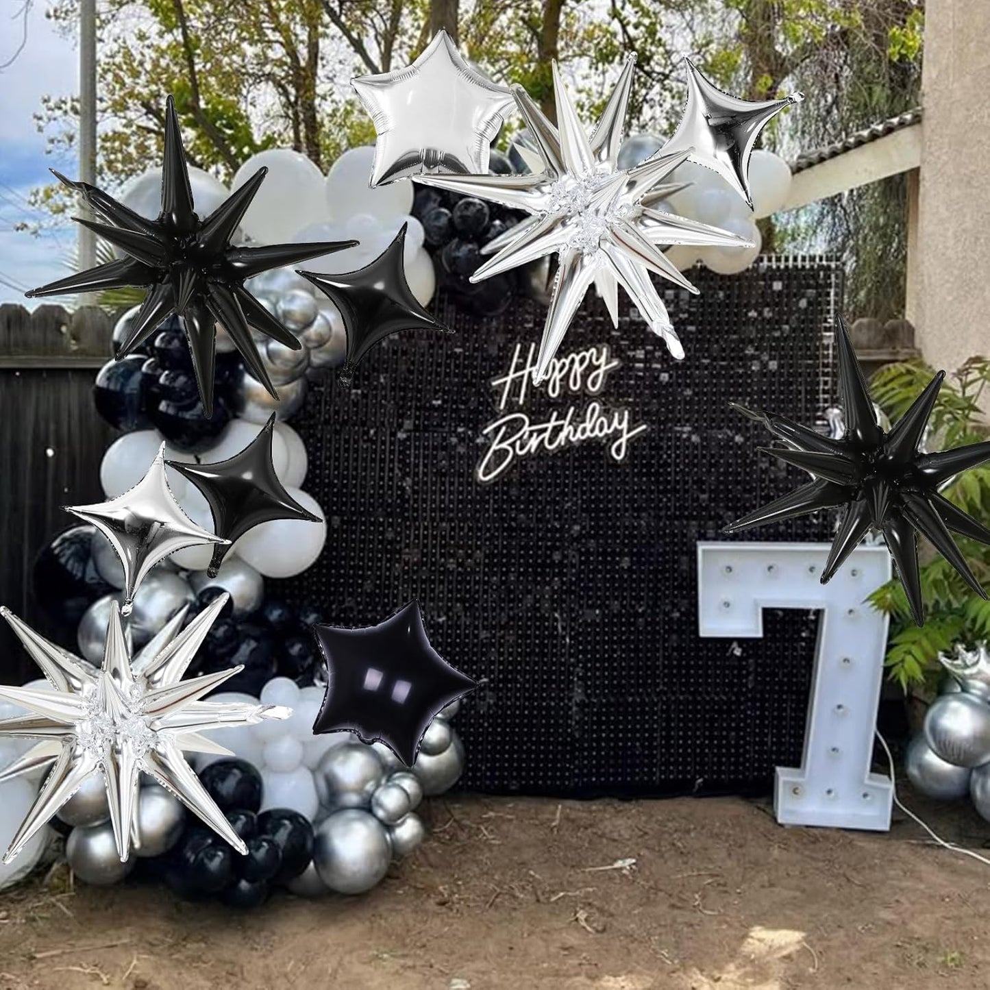 Black and Silver Star Balloons, 22in Large Star Balloons Foil 10in 4-Pointed & Pentagram Balloon for New Year Graduation Wedding Engagement Birthday Party Decorations