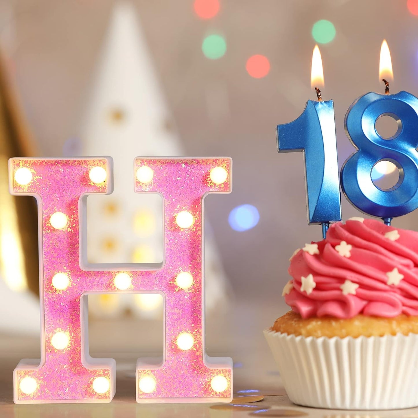 Foaky Pink Light up Letters,Pink Party Decorations,Girls Room Decor,Glitter Light Up Letters,Alphabet Letter Sign for Night Light Birthday Party Girls Gifts, Home Bar Decoration(V)