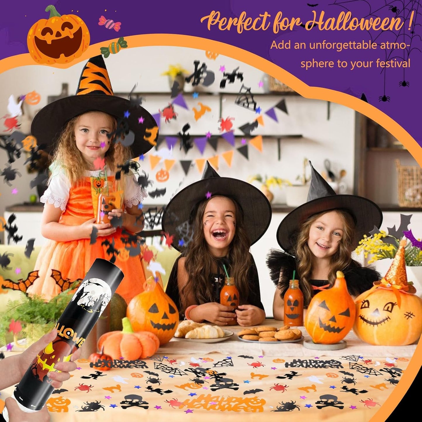 4 Pack Halloween Confetti Poppers, 12 Inch Confetti Cannon Party Poppers Shooters for Birthday, Wedding, Graduation, Anniversary, Parties, Halloween