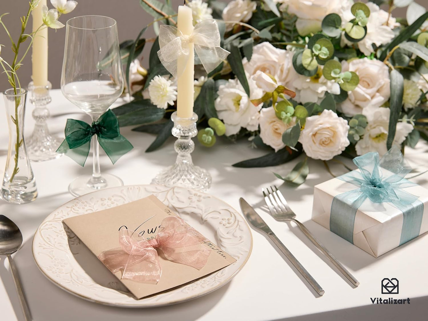 Vitalizart 1.5" x 45 Yards Organza Ribbon Set 9 Rolls x 5 Yd Sheer Ribbon for Gift Wrapping Crafts Christmas Tree Bows Wedding Invitations Wreaths Party Decor Bouquet DIY Projects (Mixed Colors)