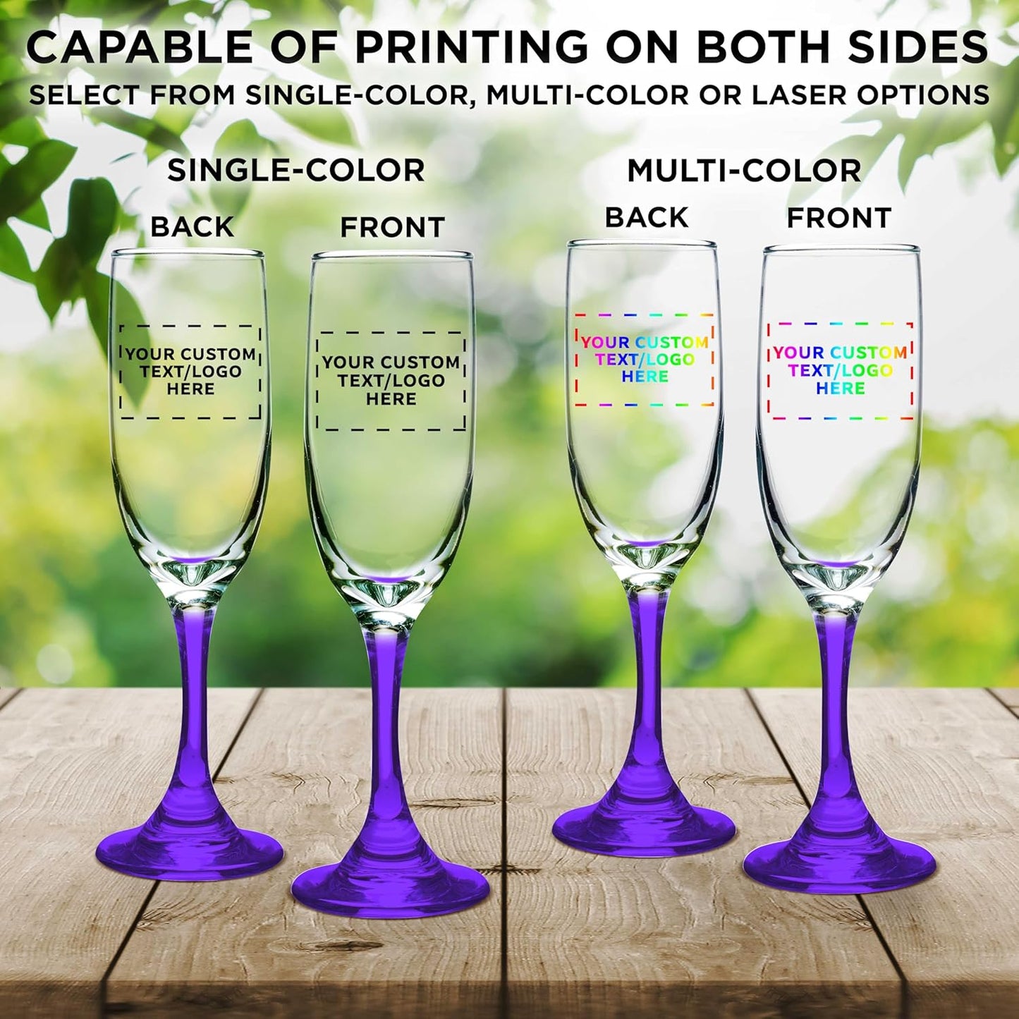 DISCOUNT PROMOS Custom Premiere Champagne Flutes 6.25 oz. Set of 10, Personalized Bulk Pack - Elegant Drinkware for Weddings, Events, & Promotional Gifts - Purple