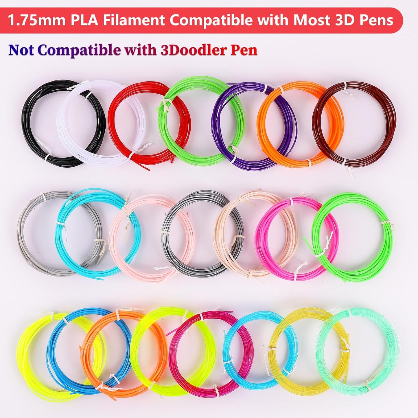 22 Colors 3D Pen Filament 1.75mm PLA, Each Color 10 Feet, Total 220 Feet 3D Pen Filament Refills 3D Printing Pen Refills with High-Precision Diameter Not Compatible with 3Doodler Pen