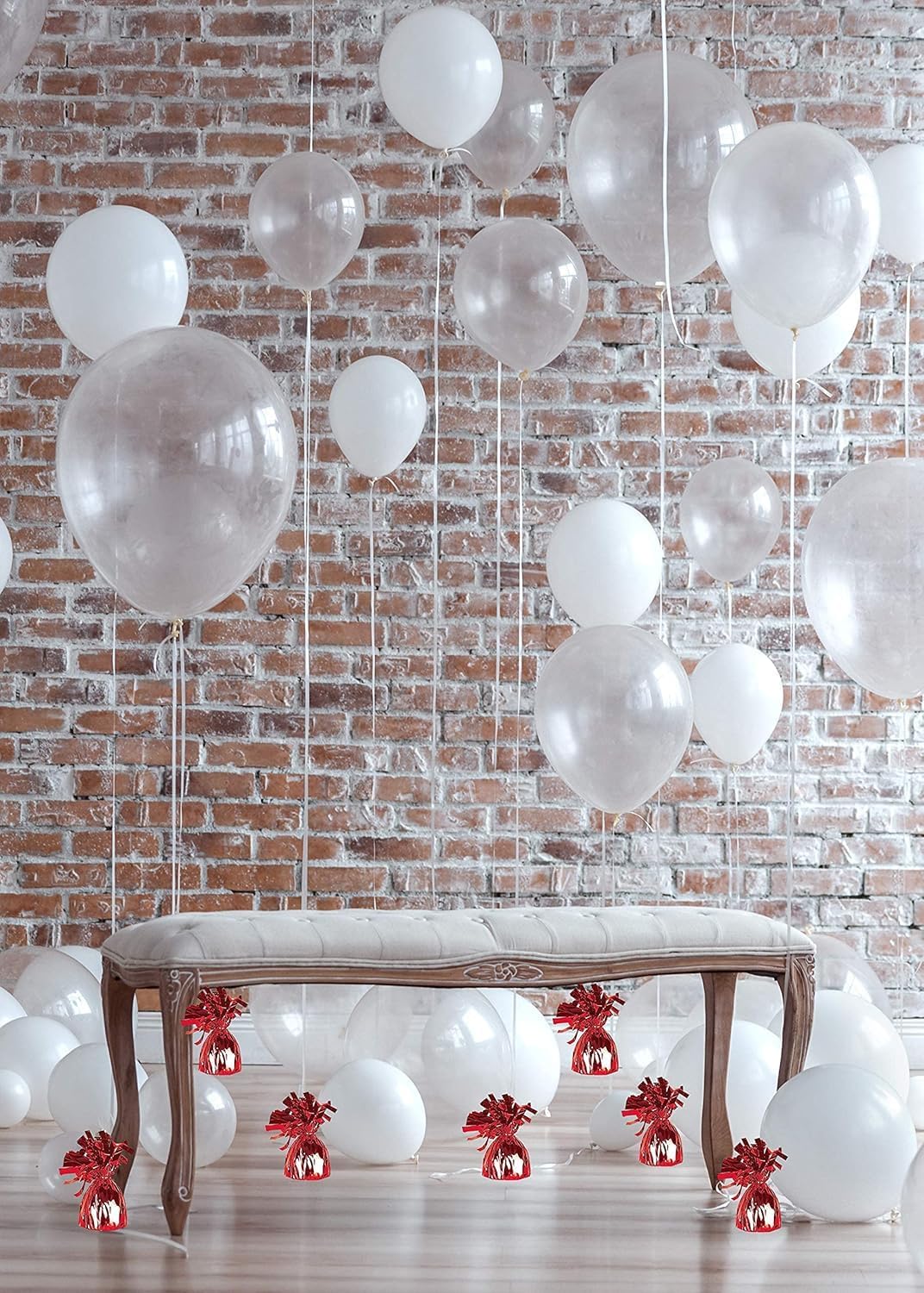 ROYALHOUSE Metallic Plastic Wrapped Balloon Weights for Party Decorations, 12 Pcs (Red)