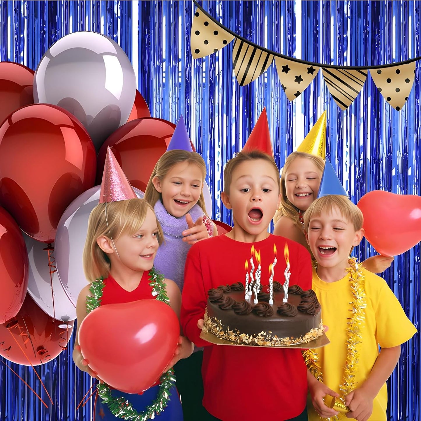 Keyali 3 Pack 3.3 * 8.3 ft Foil Curtain Metallic Tinsel Fringe Curtains Photo Booth Props Backdrop for Birthday Wedding Engagement Baby Shower Christmas Holiday Celebration Partyl,Blue