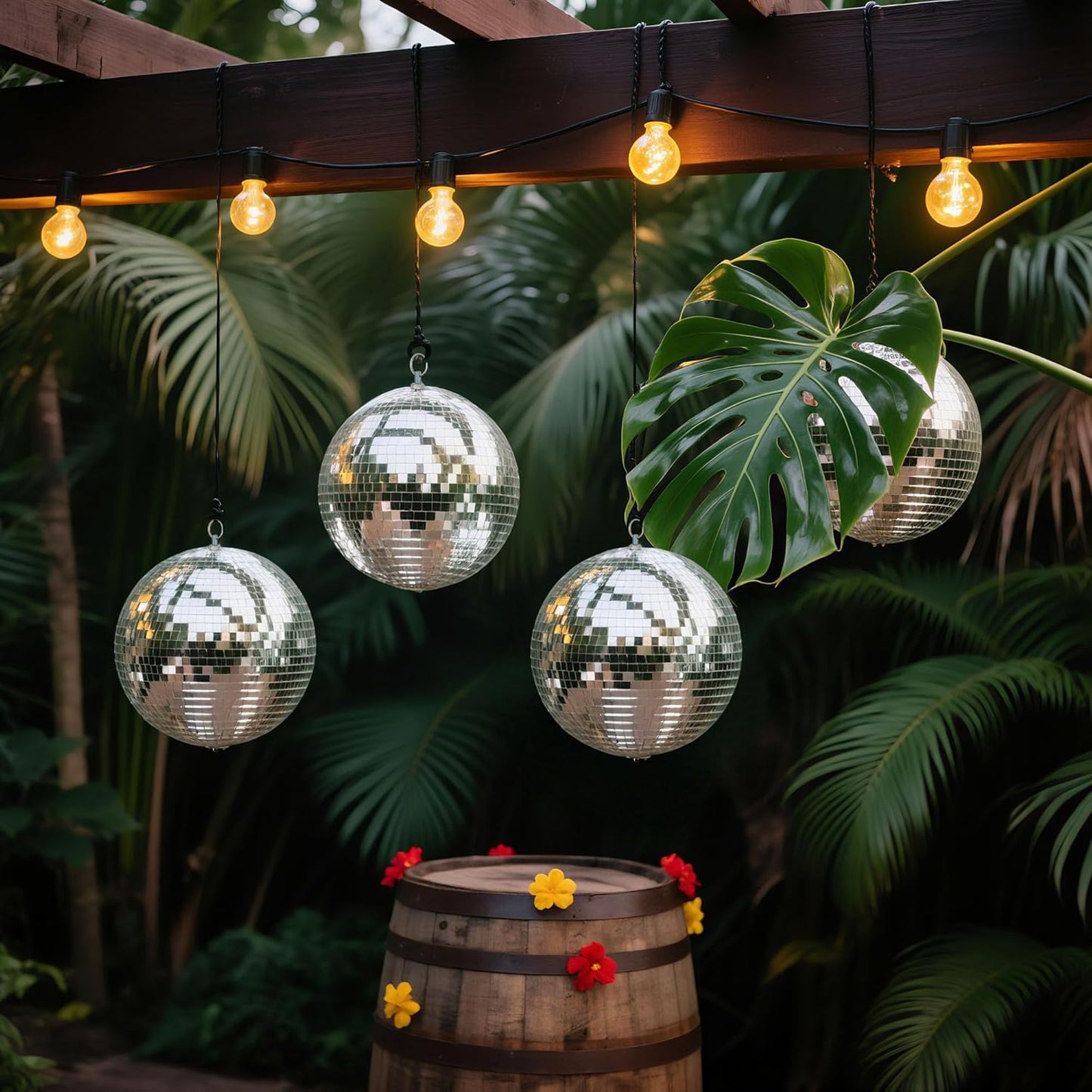 Yescom 4PCS 7" Mirror Disco Ball Set Small Hanging for 70s 80s Party Events Wedding DJ Dance Club Bar Stage Lighting Holiday Business Home Decor Silver