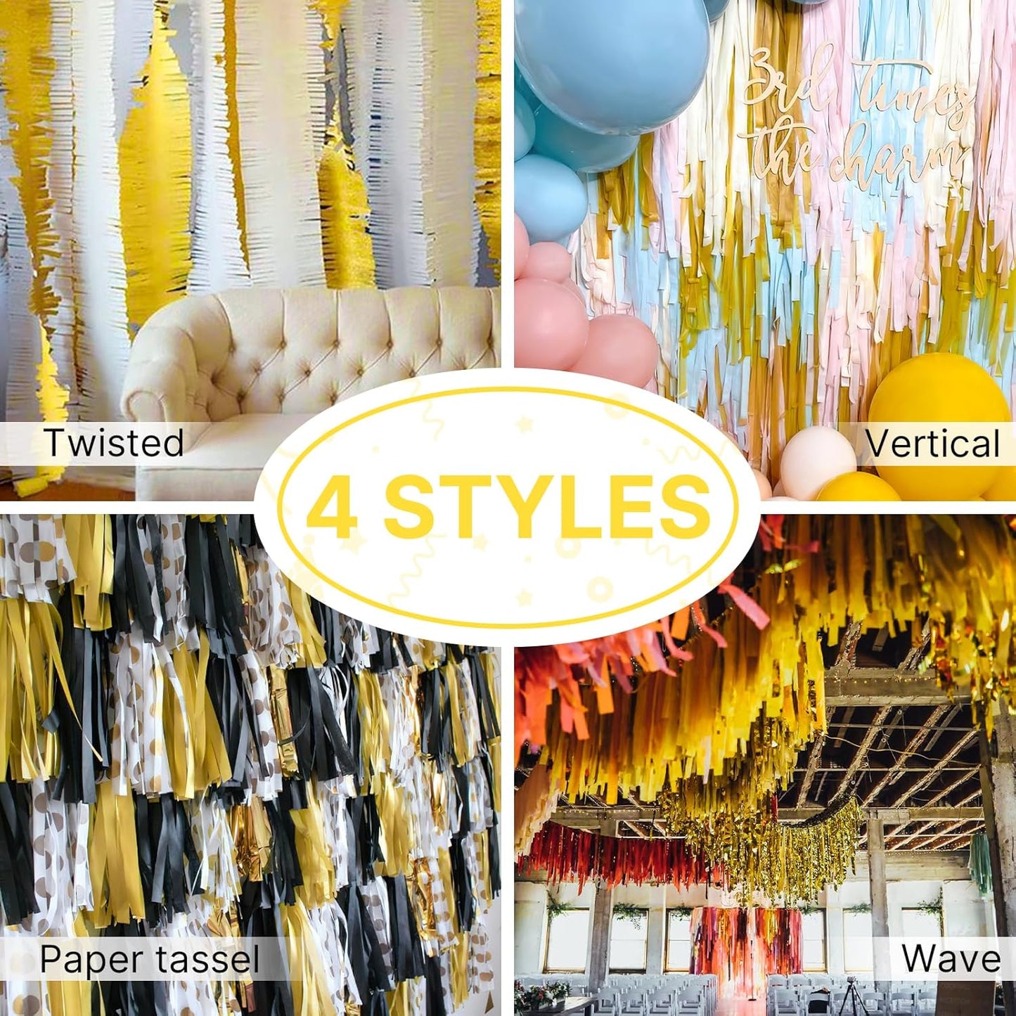 PartyWoo Gold Foil Crepe Paper Streamers 4pcs 328ft Pack of Metallic Gold Foil Crepe Paper for Wedding Birthday Baby Shower Bridal Shower Engagement New Year Eve Graduation Party Decorations