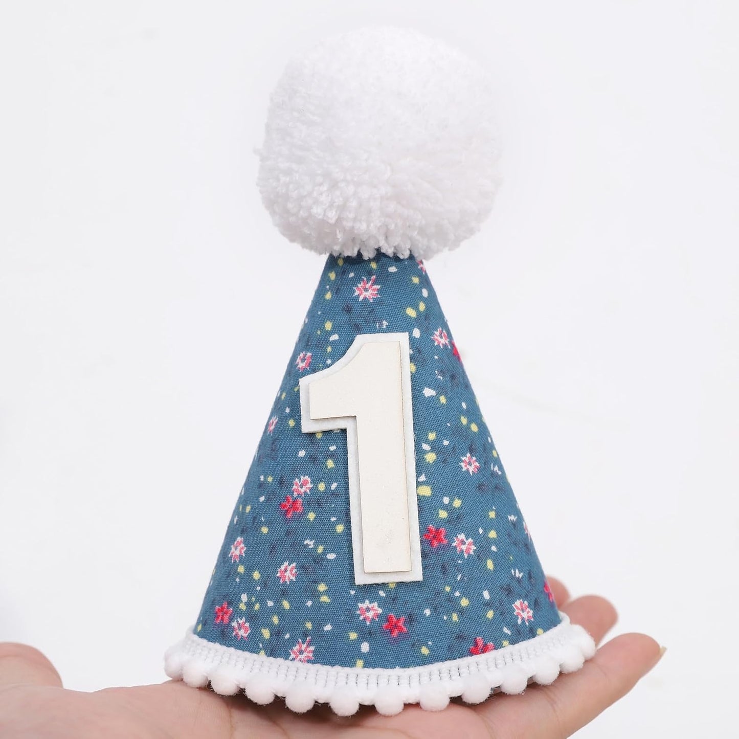 WAUAO Floral 1st Birthday Hat - Colorful Flower Cone Hat for Girls & Boys, First Birthday Crown, Party Photo Prop