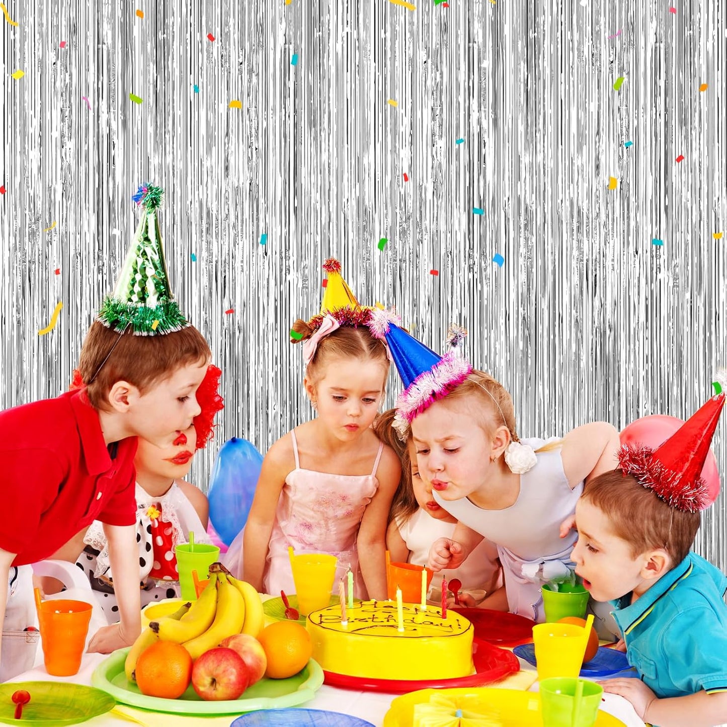 Silver Foil Curtain Backdrop, 2Pack Silver Metallic Tinsel Foil Fringe Curtains Photo Booth Props for Birthday Wedding Engagement Bachelorette Baby Shower Christmas Celebration Disco Party Decorations