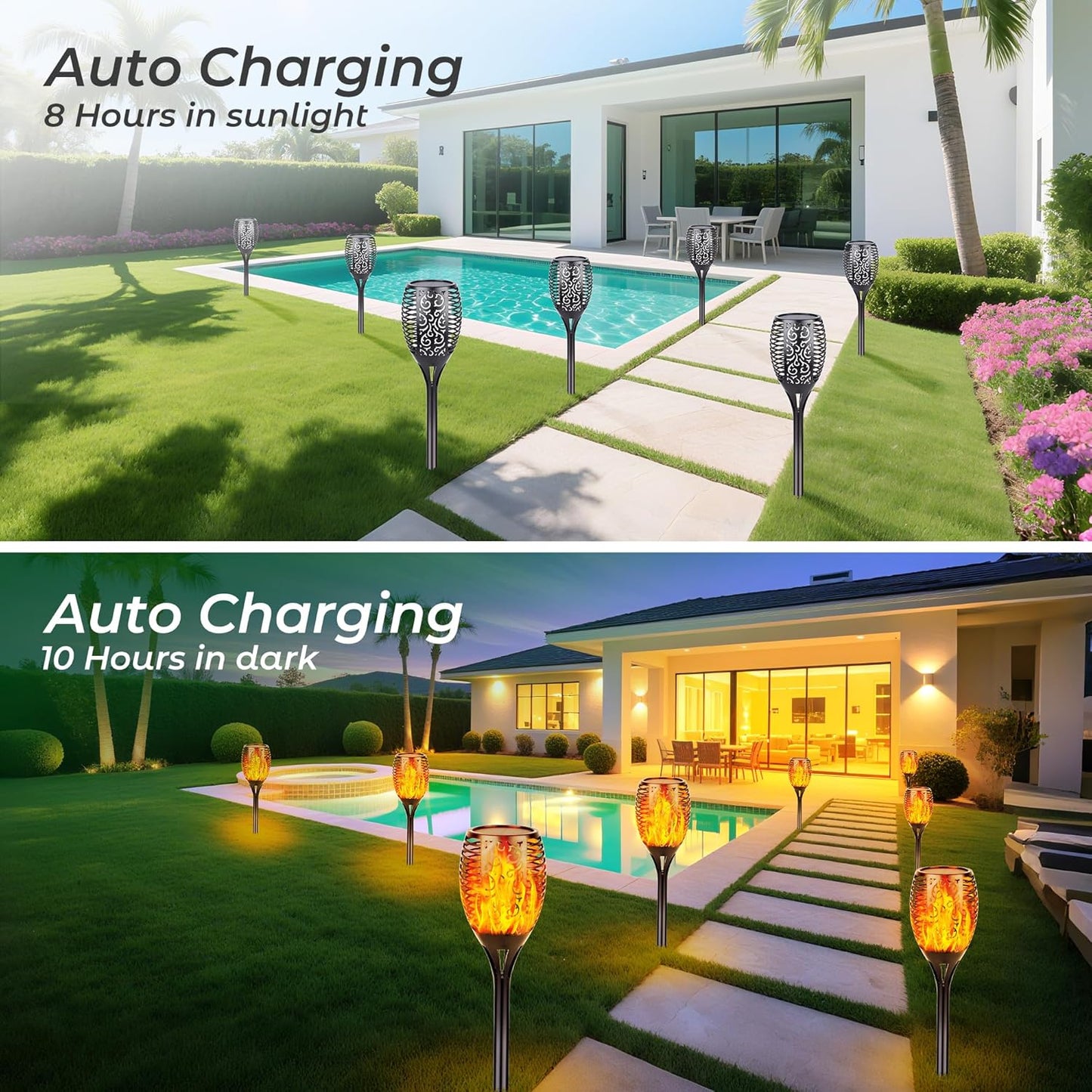 Walensee Solar Tiki Torches with Flickering Flame,96 LED Solar Torch Lights Outdoor Waterproof,43" Tall Super Larger Size Tiki Torches for Outside Garden Patio Yard, 6Pack