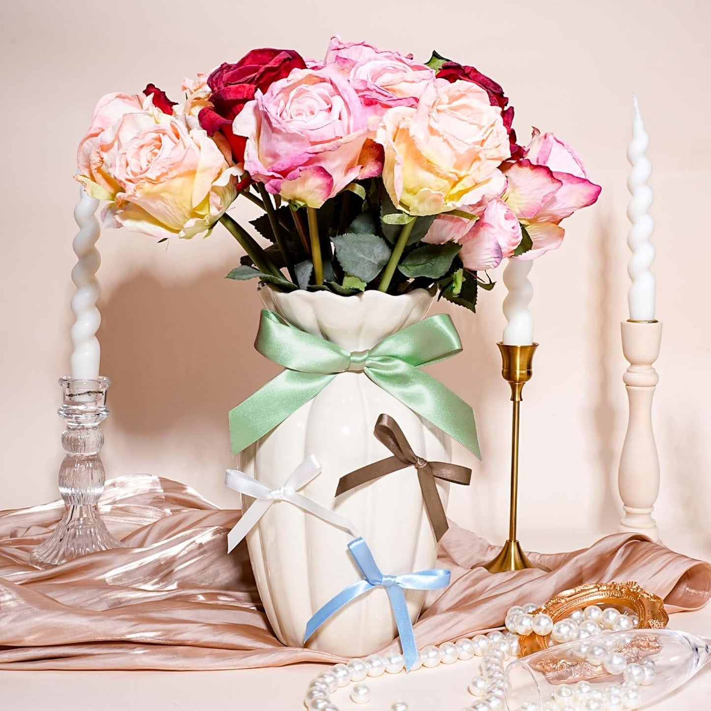 LaRibbons Sage Green Ribbon 1 Inch 25 Yards Luxury Double Faced Green Silk Ribbon for Flower Bouquet Crafts Gift Wrapping Wedding Party Decoration