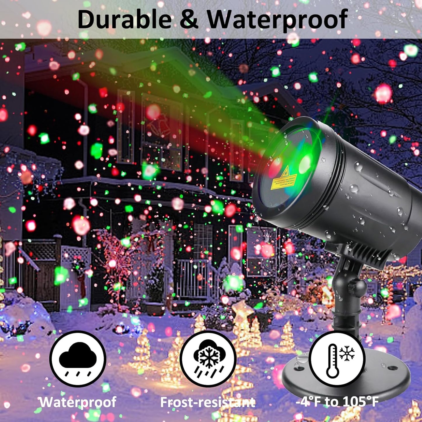 Outdoor Garden Laser Light Projector, Christmas Laser Lights with Red and Green Star Show, Waterproof Holiday Laser Light Landscape Spotlight, Suitable for Outdoor Garden, Home, Decoration, Party