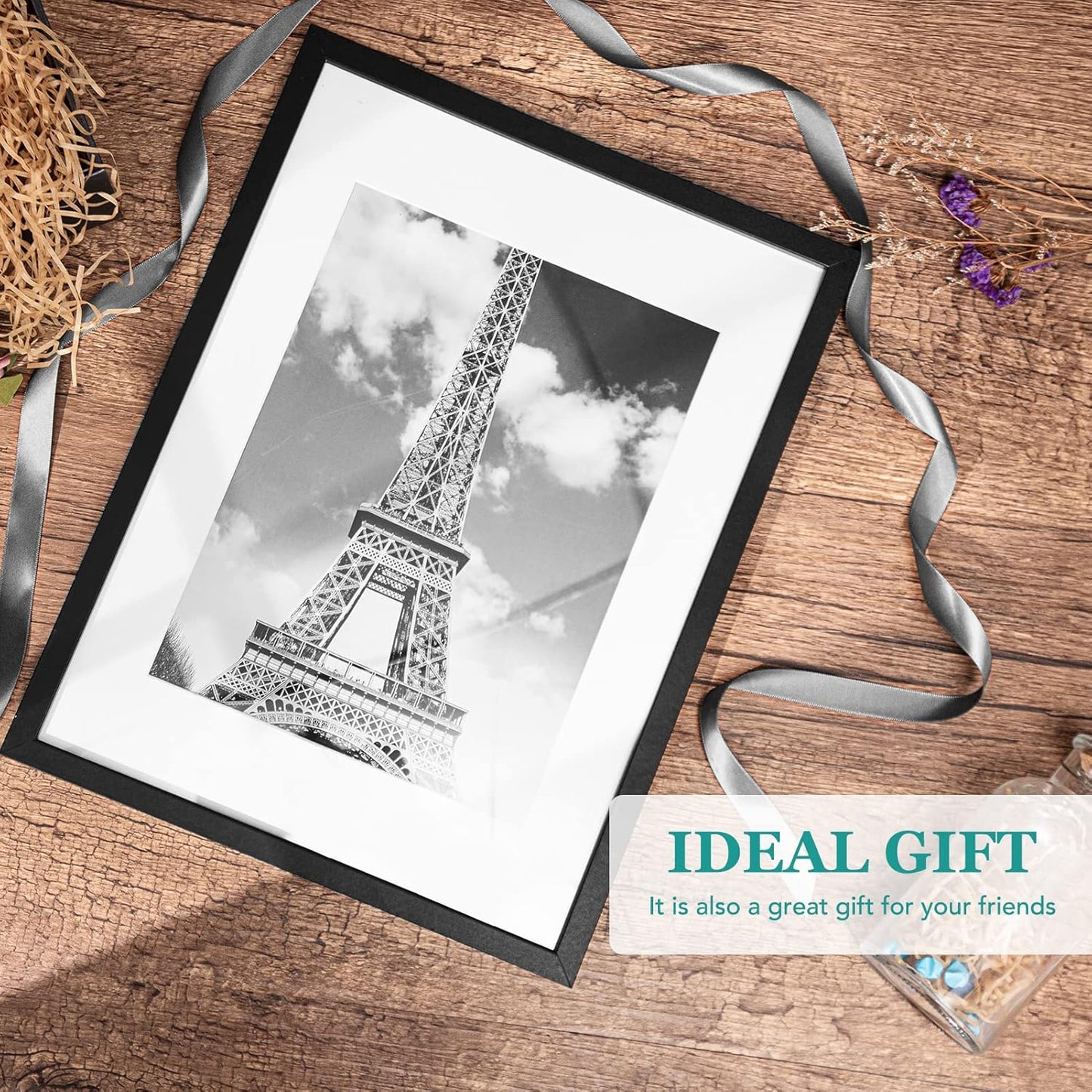 TWING 12 x 16 Picture Frames Set of 6, Display Pictures 8.5x11 with Mat or 12x16 Without Mat, Large Photo Gallery Wall Frame Set Wall Mounting Black Composite Wood