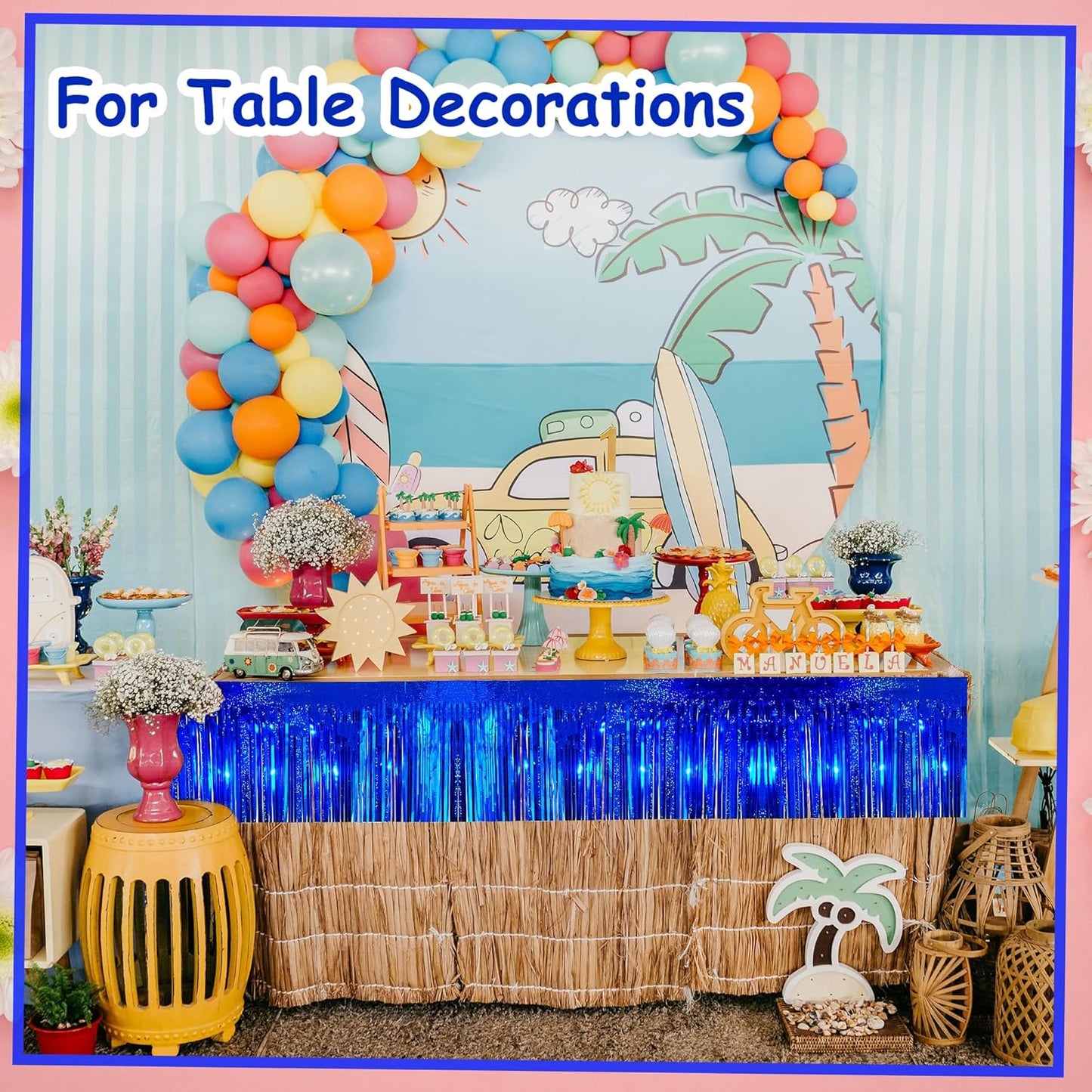 4 Pack 10 Feet Glitter Royal Blue Parade Float Decorations for Trailer Car, Glitter Foil Fringe Metallic Tinsel Streamers Banner Garland for Graduation Weeding Homecoming Birthday Party(Glitter-Blue)