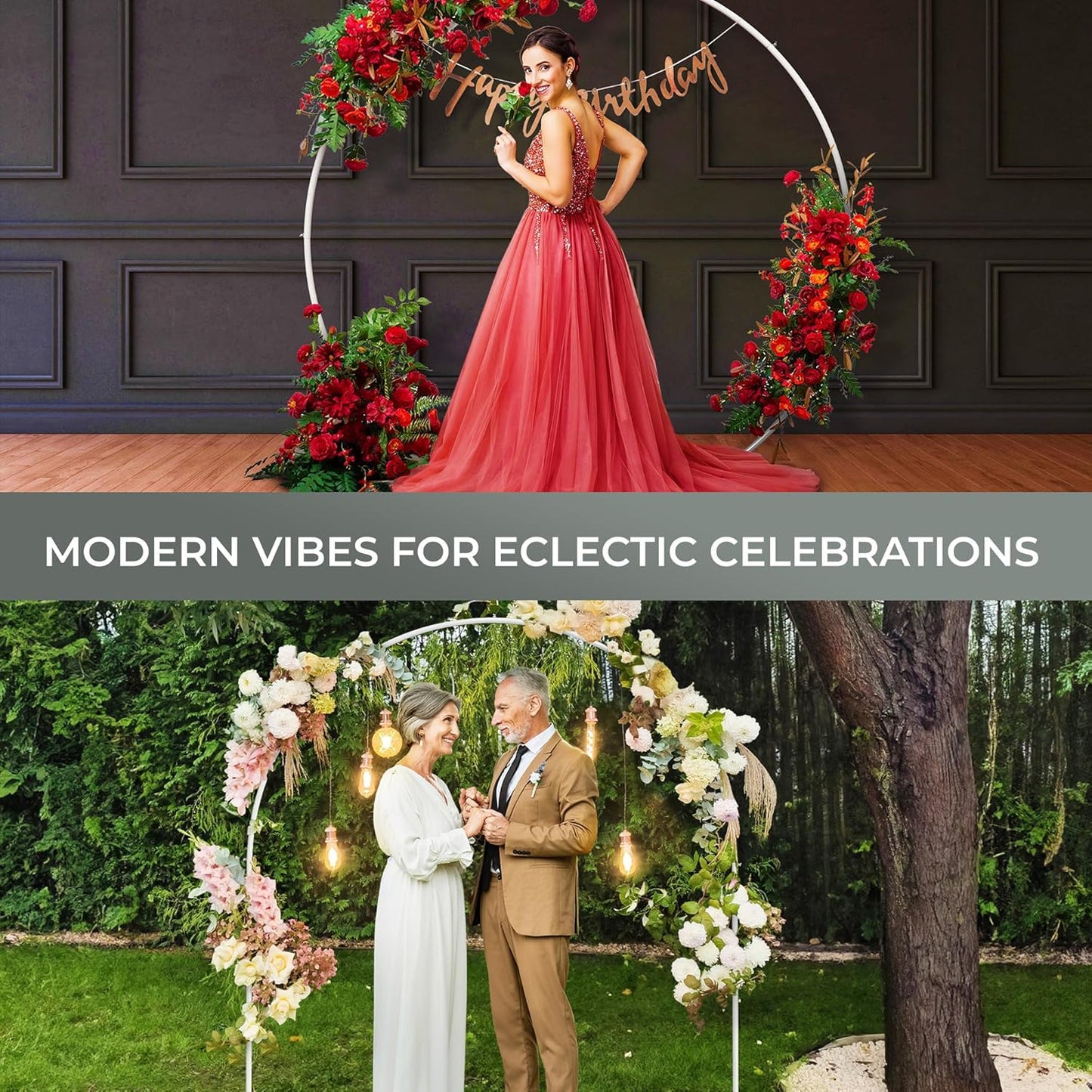 VERDEVISTA Convertible 6.5 FT Round Backdrop Stand - Heavy Duty Balloon Arch Stand with 2 Waterbags - Multiuse Photo Backdrop Arch, White Circle Ring Balloon Arch Frame for Wedding Baby Shower & More