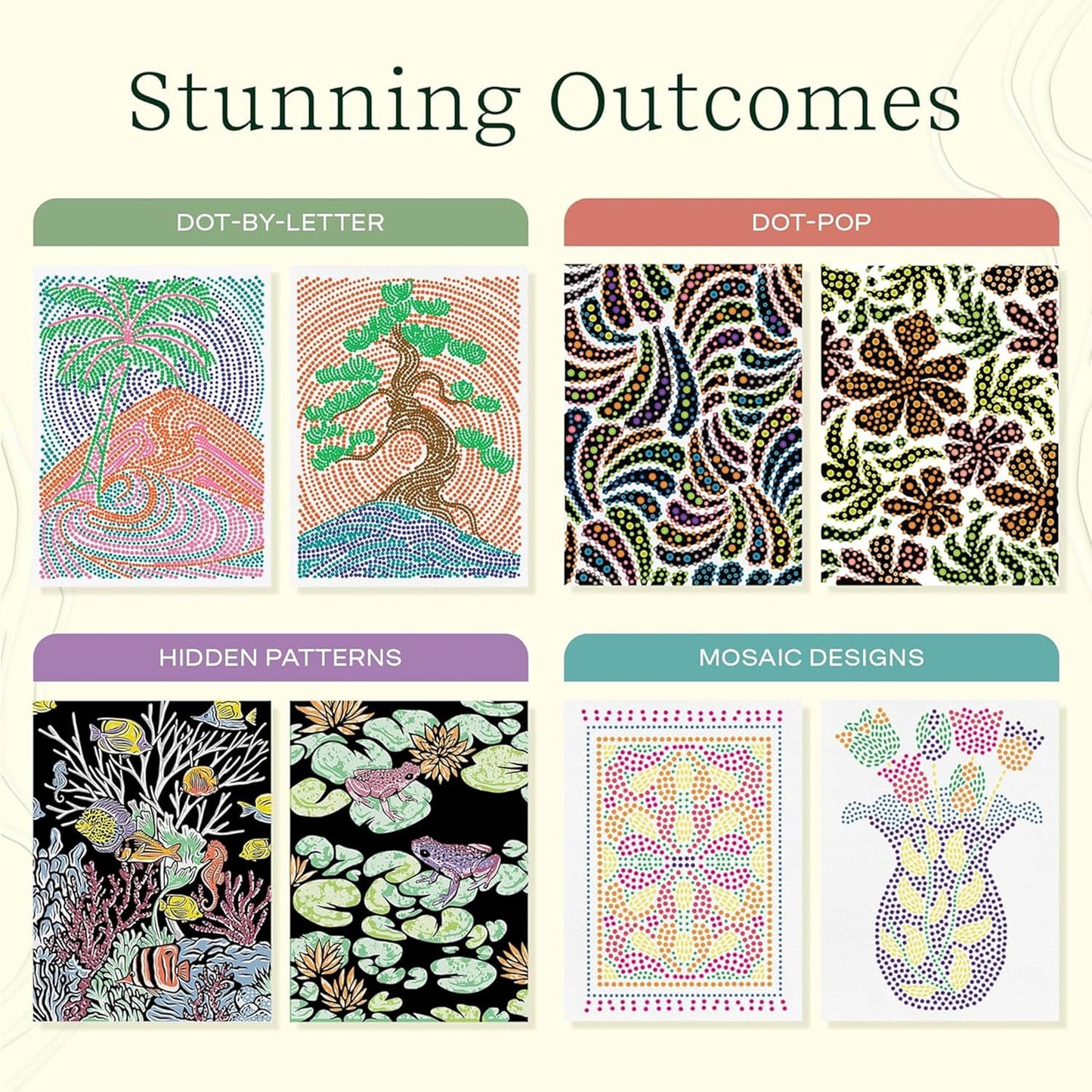 Lifelines FlowArt Activity Pad, 4-Pack - Guided Art Meditations with Markers - Color by Number/Letter, Dot Art and More Coloring Books for Teens, Adults & Seniors