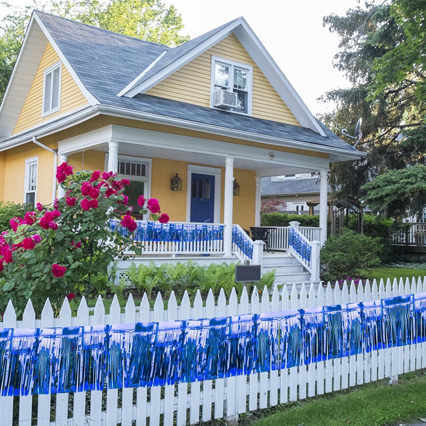 4 Pack Iridescent Float Fringe Curtains, Metallic Foil Fringe Garland Shiny Tassel Foil Parade Float Decorations for Trailer Car Graduation Homecoming Outdoor Indoor Party (Royal Blue)