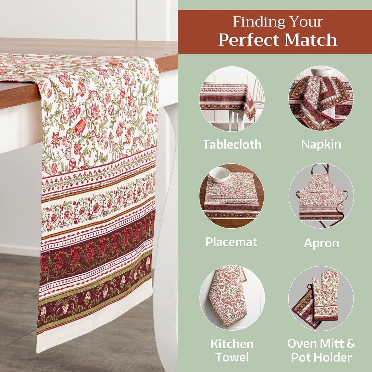 Maison d' Hermine Table Runner 100% Cotton Single Layer Table Runners 72 inches Long Decorative for Home Kitchen Dining Party Baby Shower Wedding Bridal Shower (Reveillon Au Jardin, 14.50" x 72")