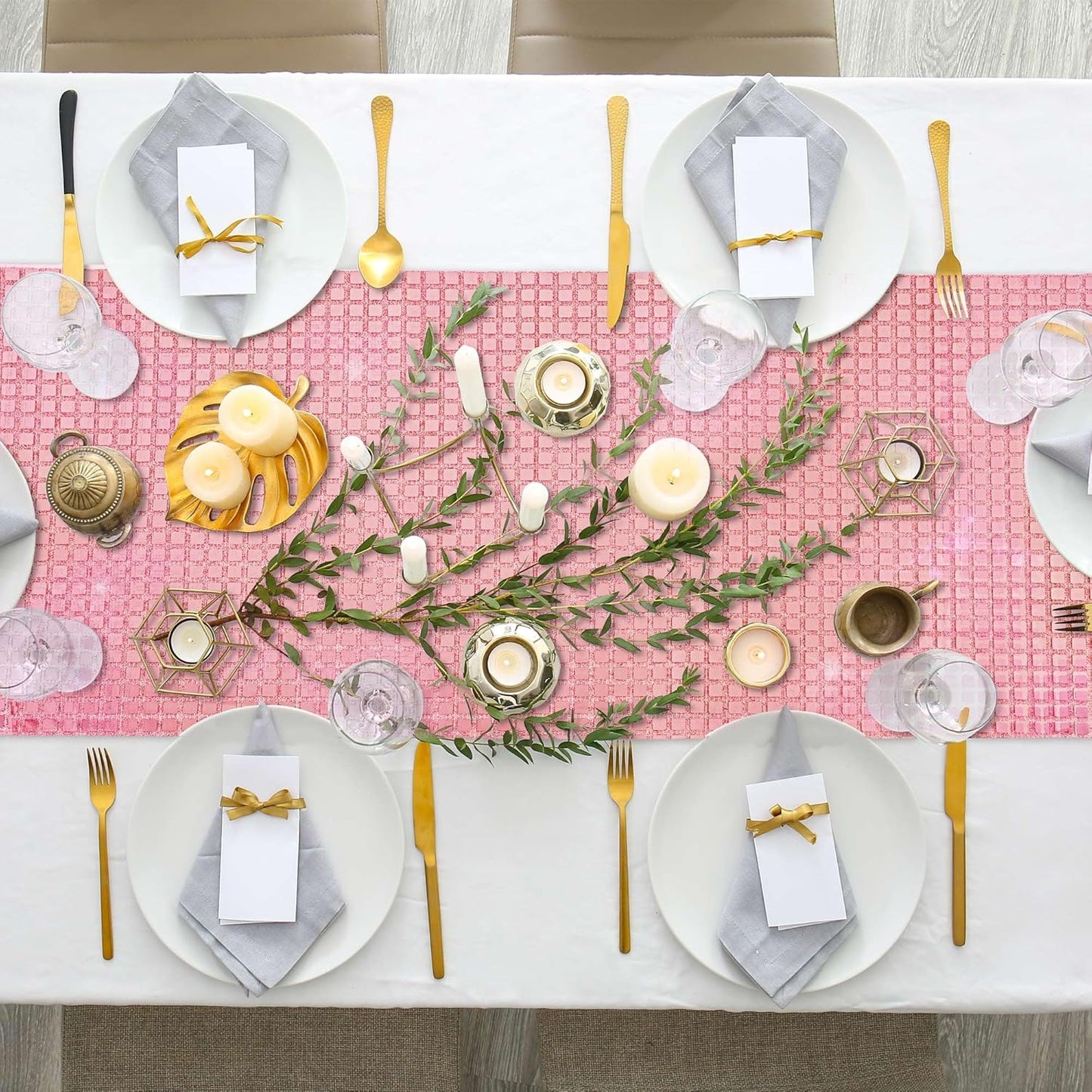 Durony 2 Pack Disco Table Runner 11 x 108 Inch Mirror Rose Gold Glitter Foil With Sparkle Sequin for Bachelorette, 70s, Cowgirl Party Decorations