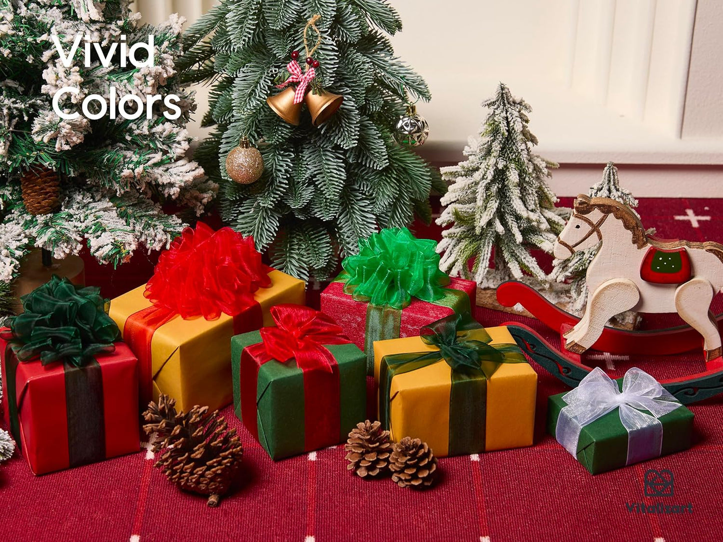 Vitalizart Green Organza Ribbon 1.5" x 30 Yd Sheer Ribbons Dark Green for Christmas Decor Gift Wrapping Crafts Bows Wedding Invitations Wreaths Bouquet